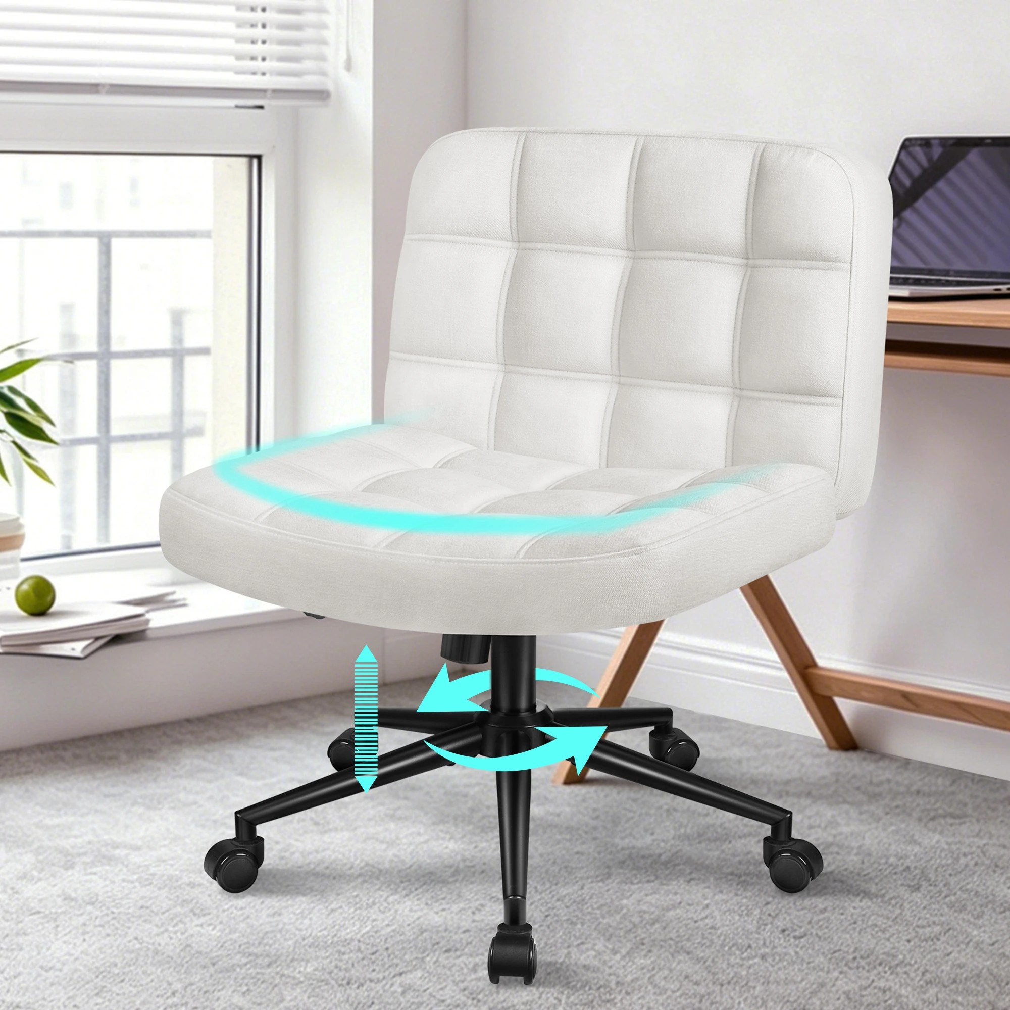 4 Alfordson Office Desk Chair Computer Armless Wide Seat Mid Back Chenille - White, 4 of 10