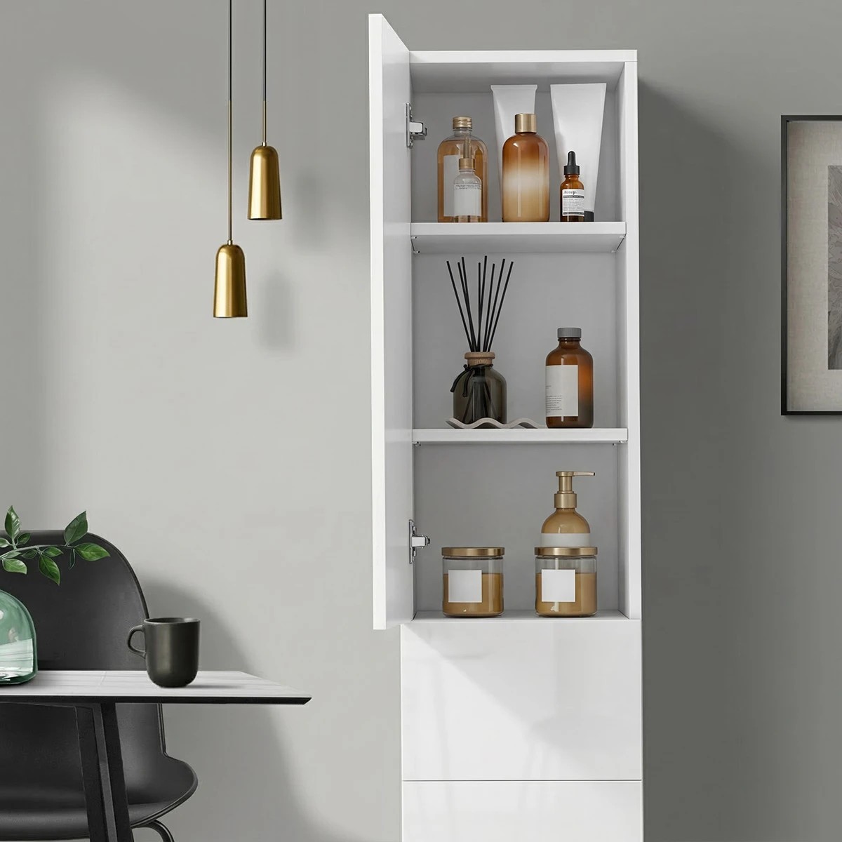 4 Oikiture Tall Bathroom Cabinet Storage Laundry Slim Toilet Floor Cupboard - White, 4 of 10