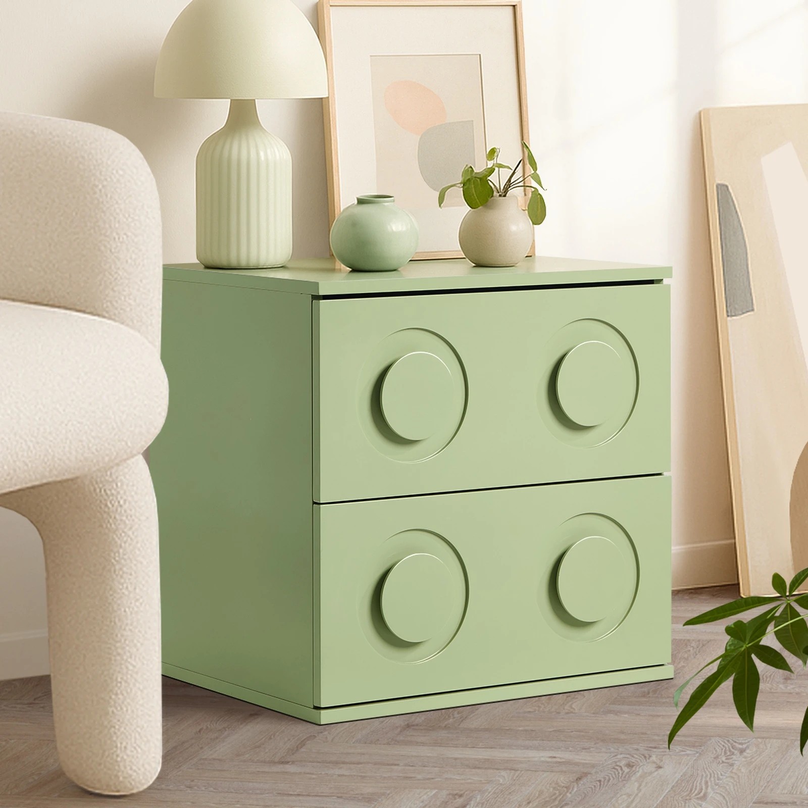 4 Oikiture 2x Bedside Table 2 Drawers Nightstand Side Storage Cabinet - Green, 4 of 9