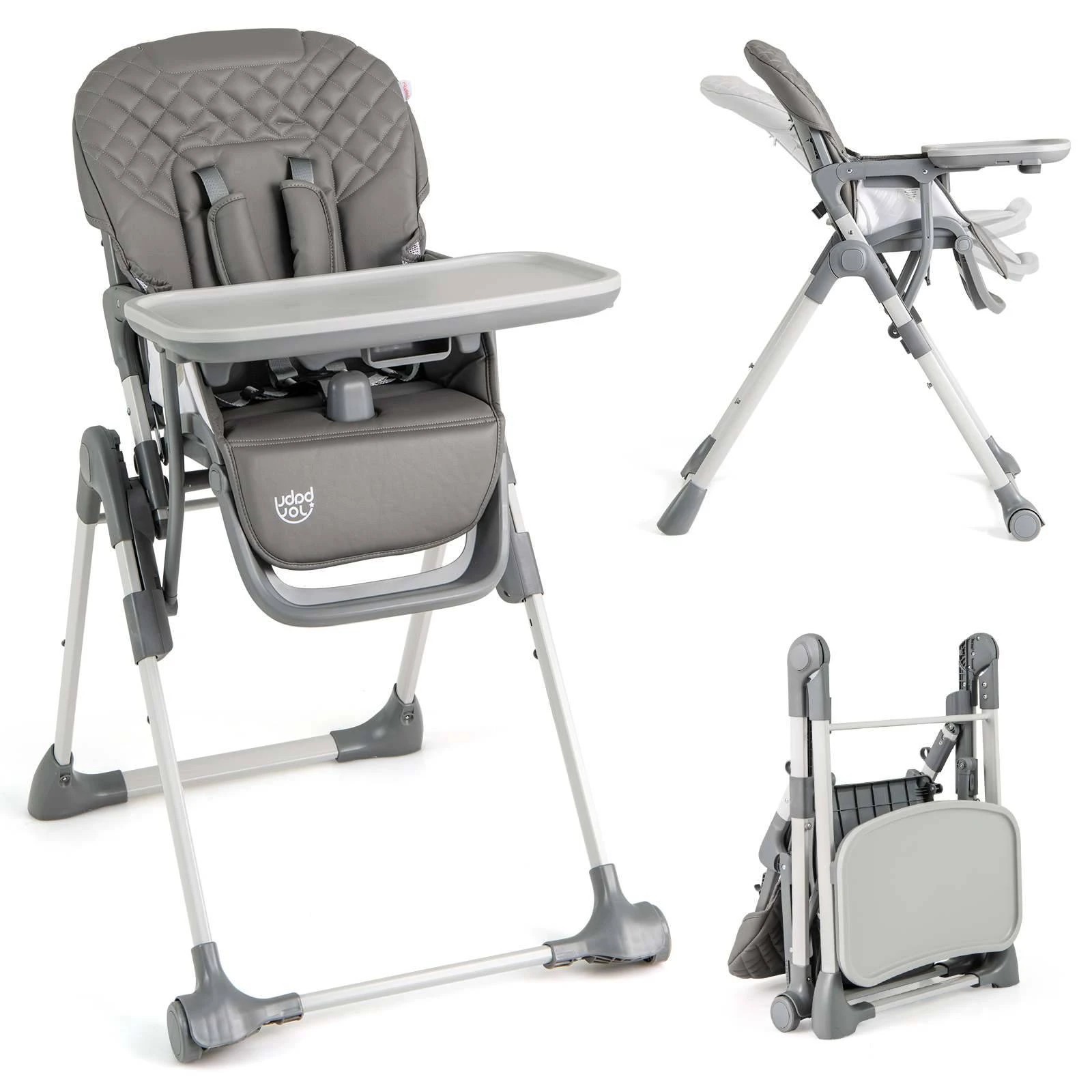 1 Costway Foldable High Chair w/Wheels & Cushion, 1 of 2