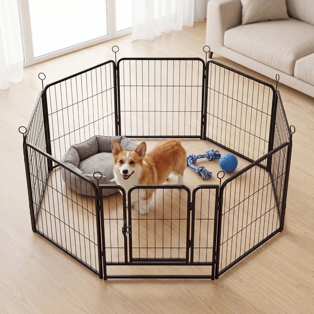 1 Pawz Dog Playpen 8-Panel Metal Dog Pen Tool-Free Foldable Puppy Crate Black, 1 of 8