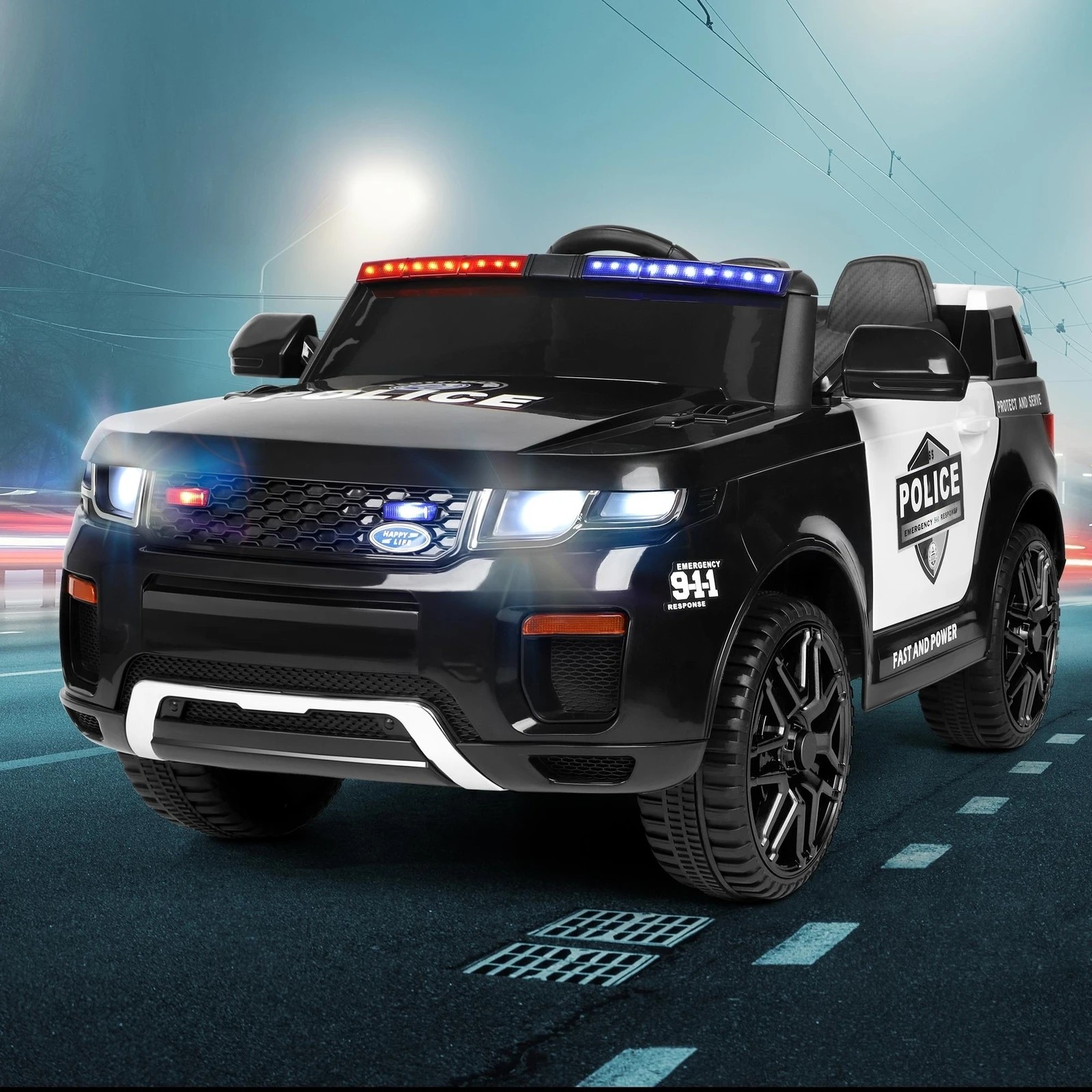 10 Alfordson Kids Police Ride On Car 12V Electric Toy Patrol Remote Control - Black, 10 of 10