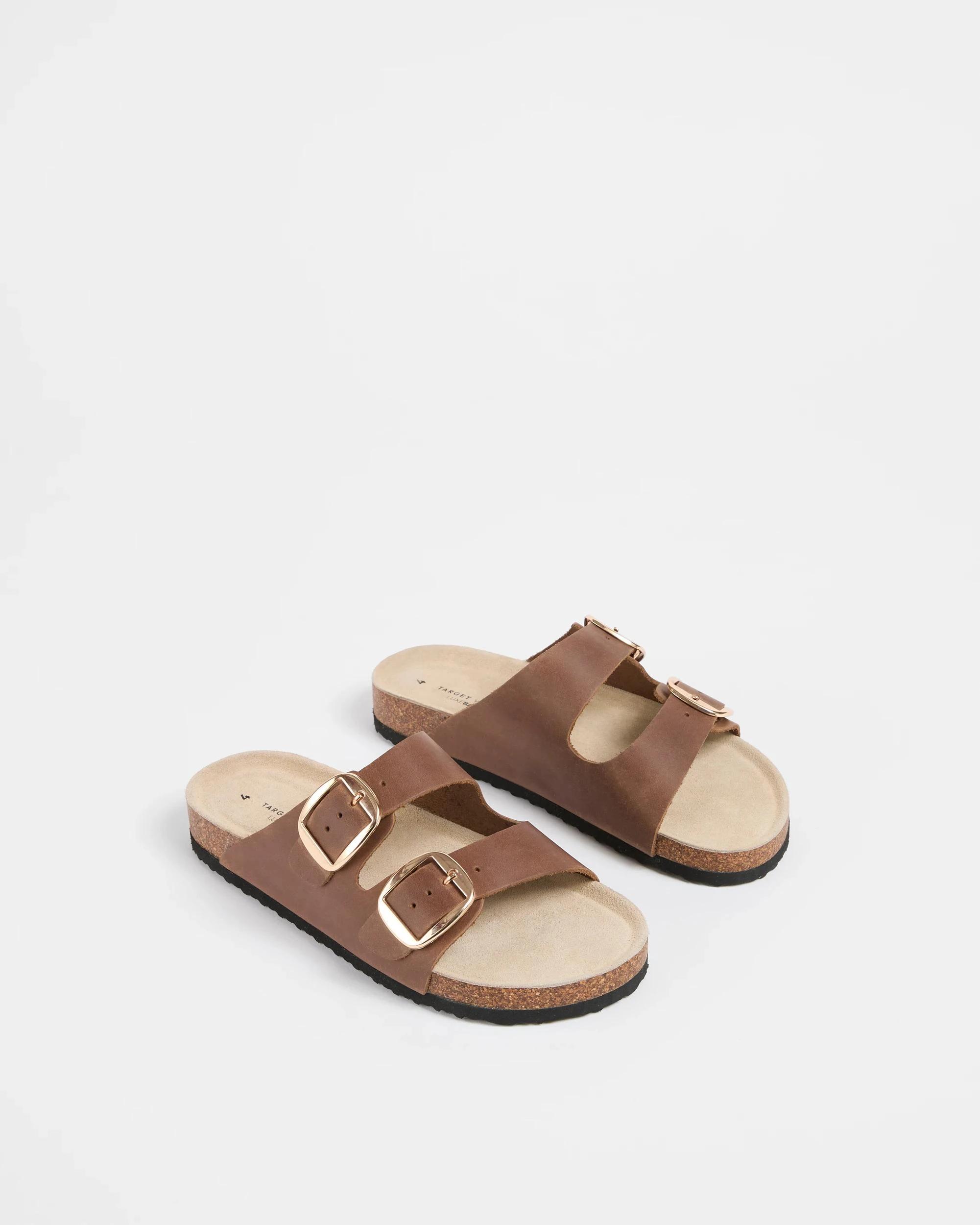 2 Target Youth Girls Youth Full Grain Leather Moulded Cork Sandal CHOCOLATE, 2 of 3
