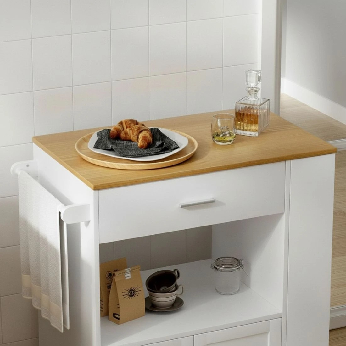 6 Artiss Kitchen Island Trolley Rolling Serving Cart - White, 6 of 8