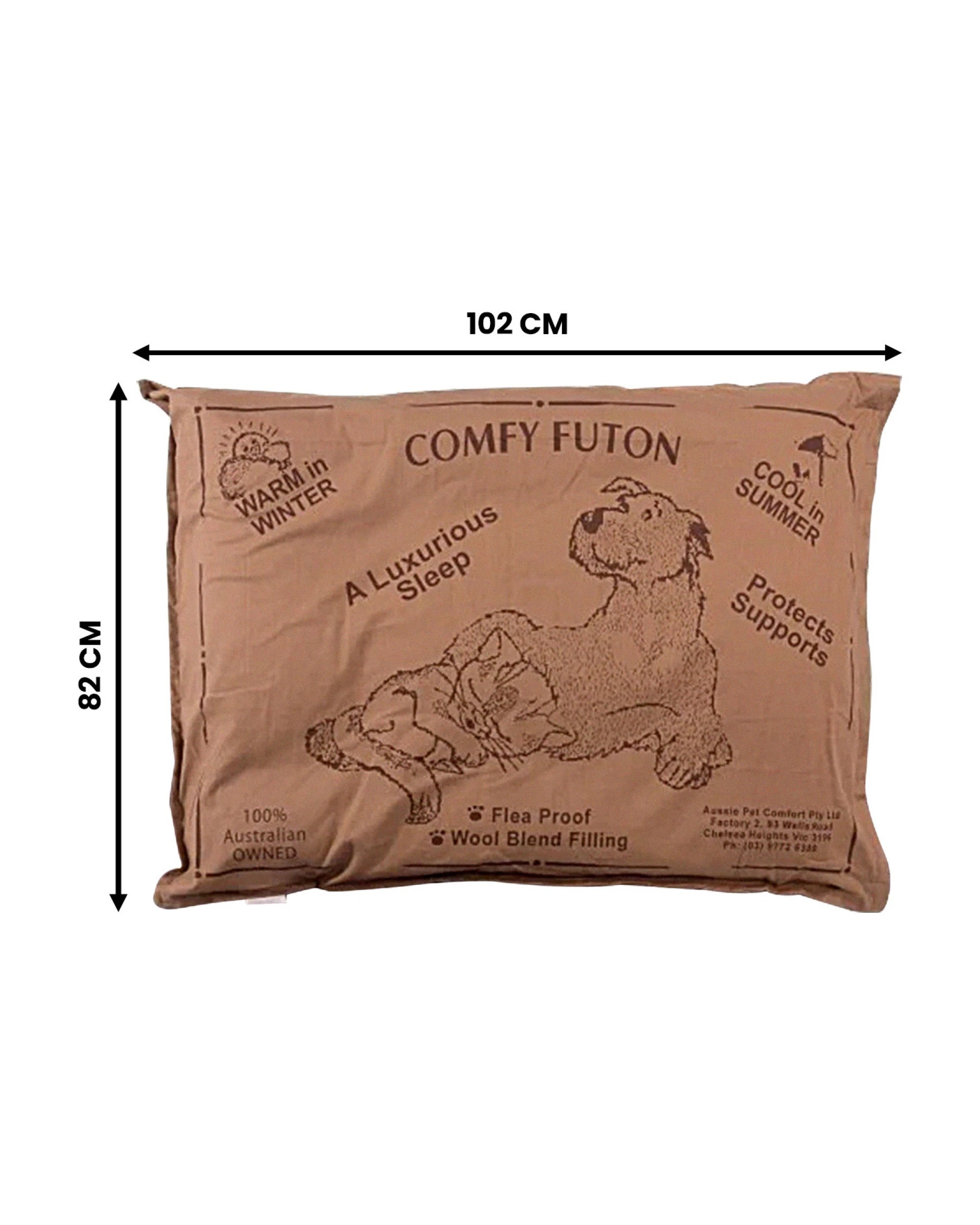 2 Aussie Made Comfy Pet Bed Futon Dog 102cm Wool Blend Large - Brown, 2 of 3