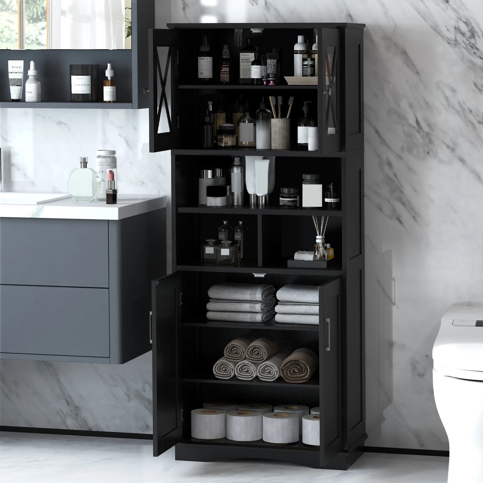 2 Costway Bathroom Storage Cabinet Kitchen Pantry Cupboard w/Acrylic Doors, 2 of 5