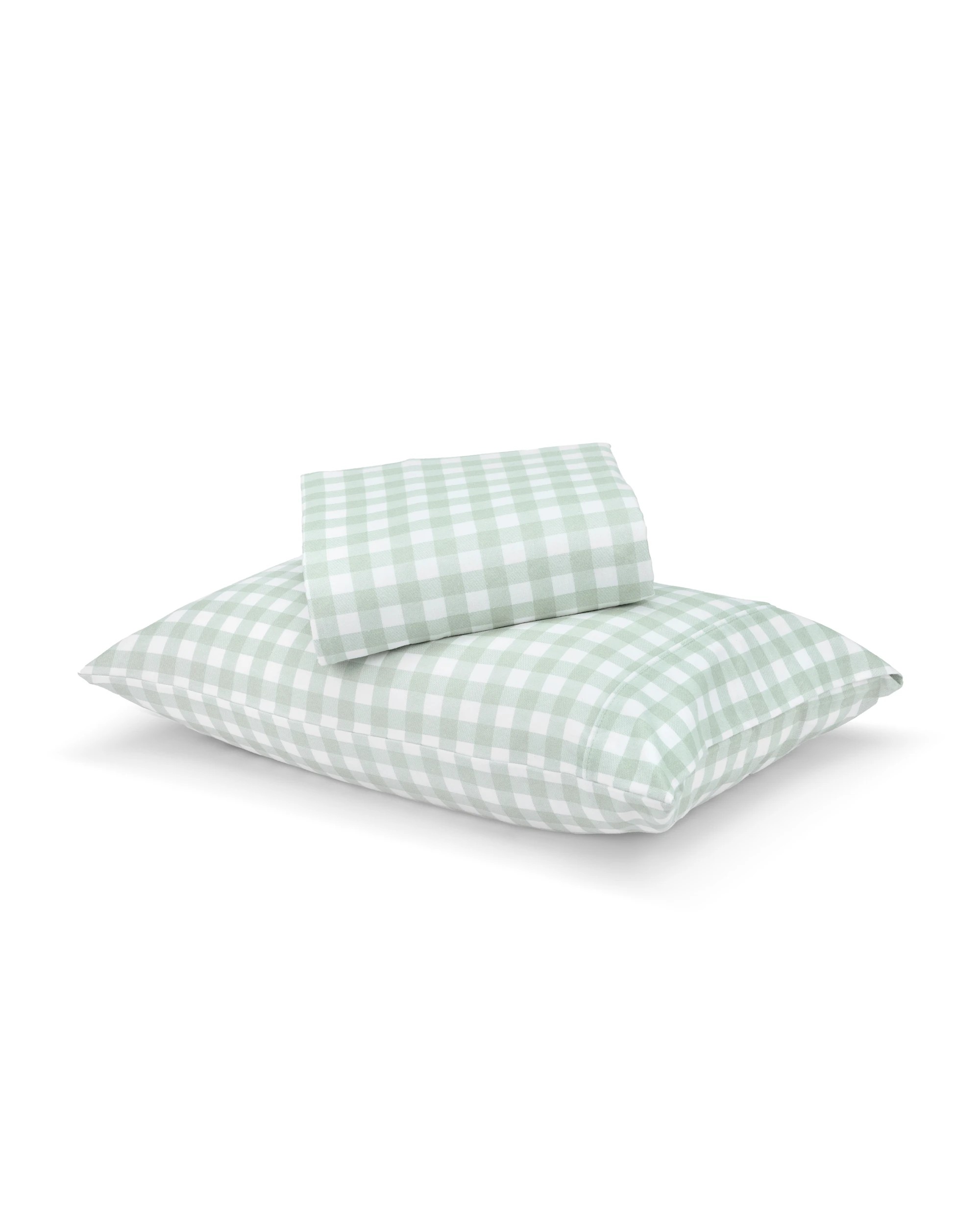 1 Gingham Cotton Flannelette Sheet Set - Single Bed, Sage, 1 of 7