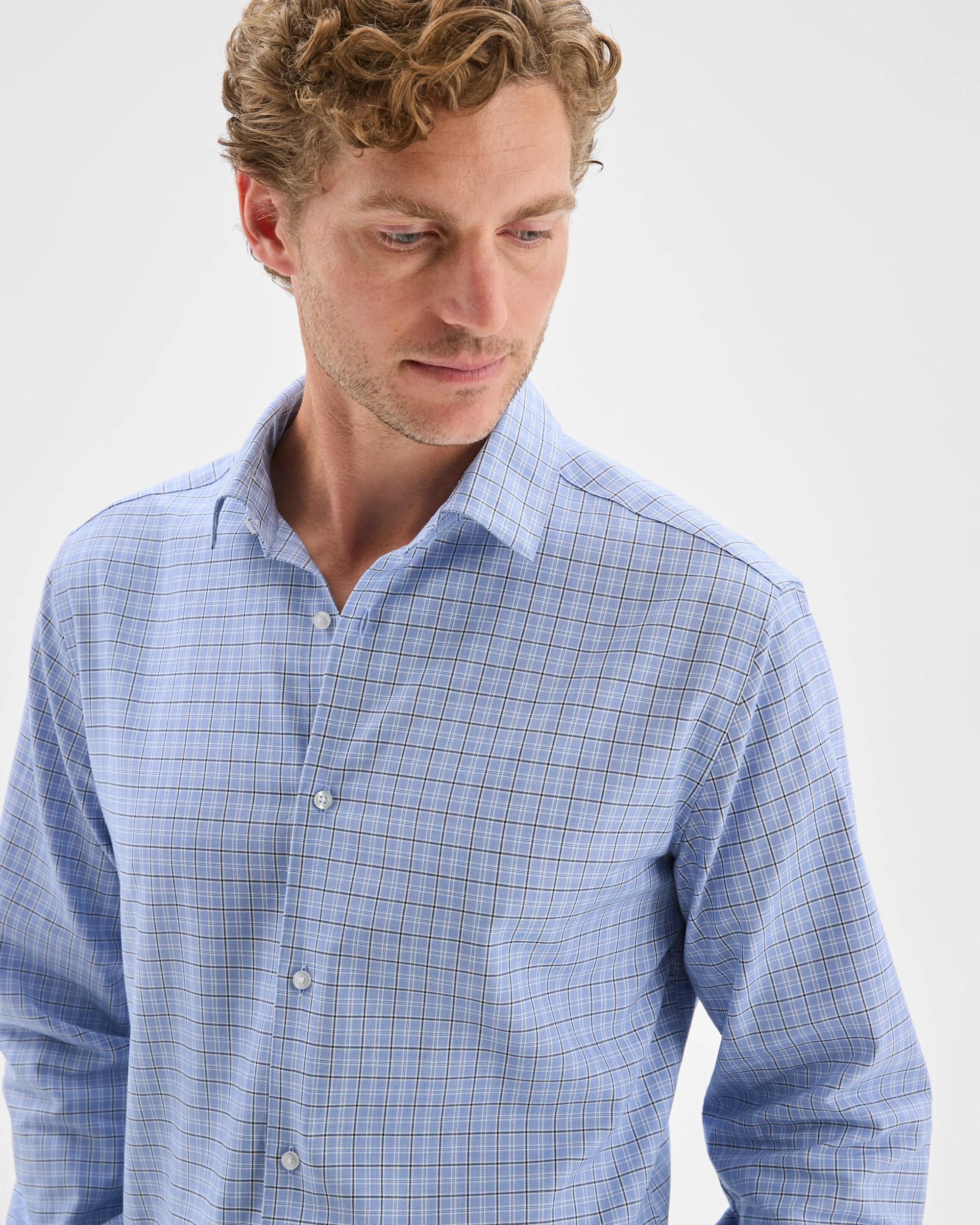 6 Preview Australian Cotton Tile Check Business Shirt CHAMBRAY, 6 of 7