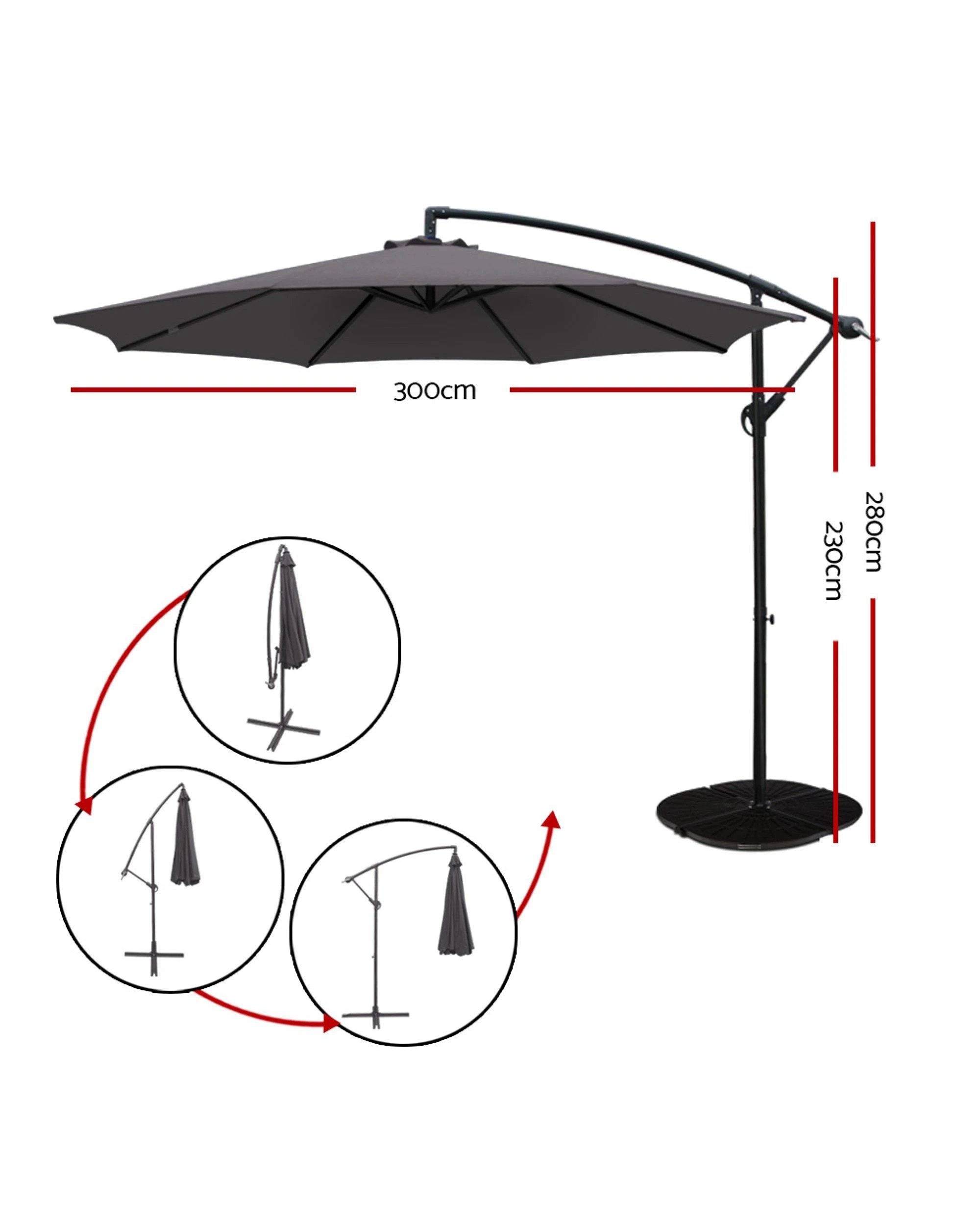 2 Instahut 3m Outdoor Umbrella Cantilever Beach Garden Patio - Charcoal, 2 of 5