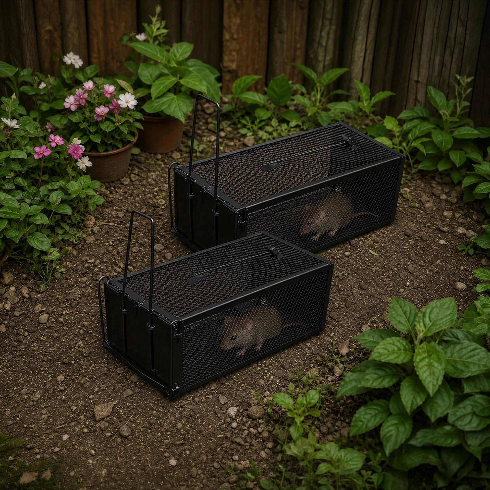 7 Toque Mouse Trap Humane Live Catch Rat Cage Reusable Zinc Iron Garage Black 2pc, 7 of 8