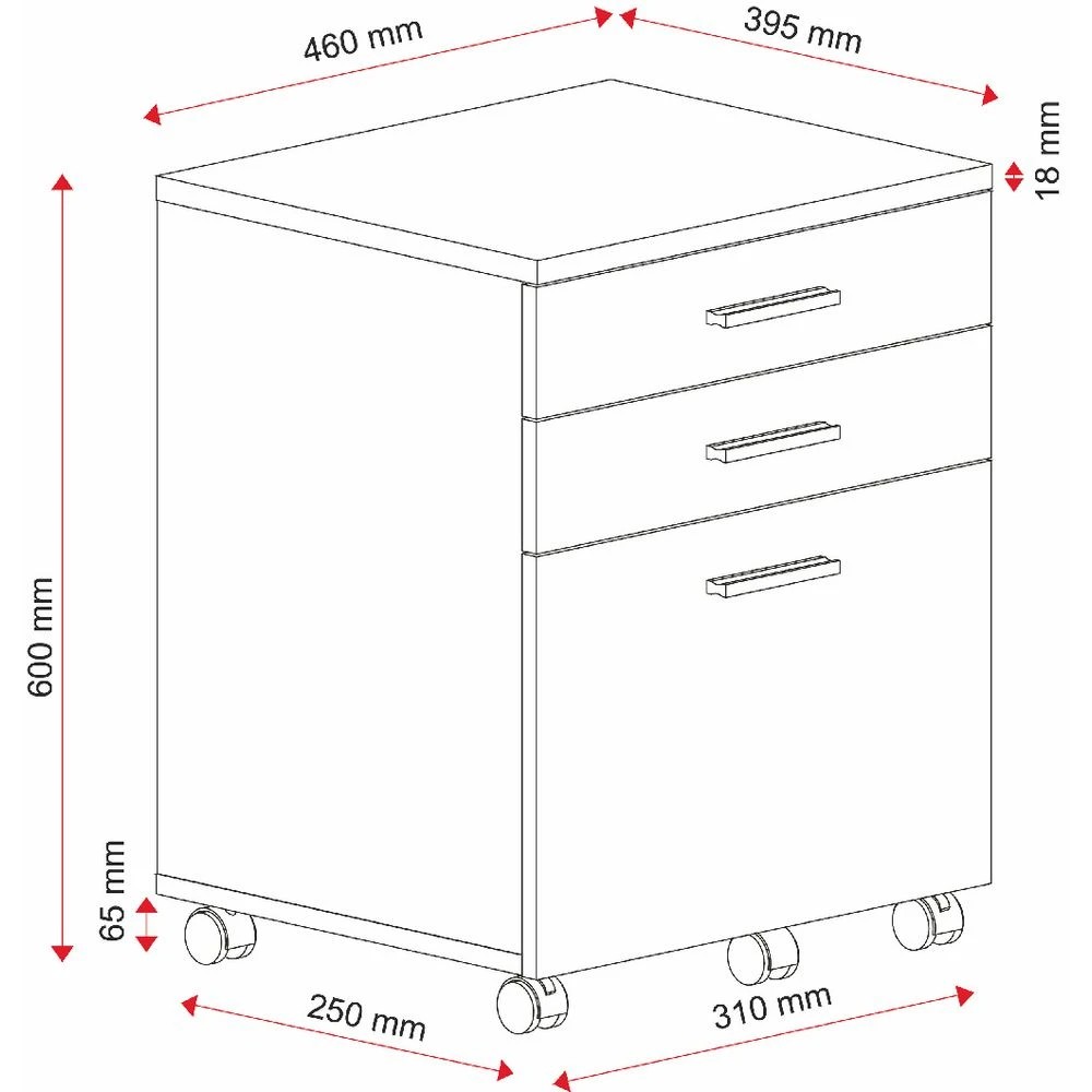 9 Contour 3 Drawer Semi Assembled Pedestal Cabinets Pedestals, 9 of 10