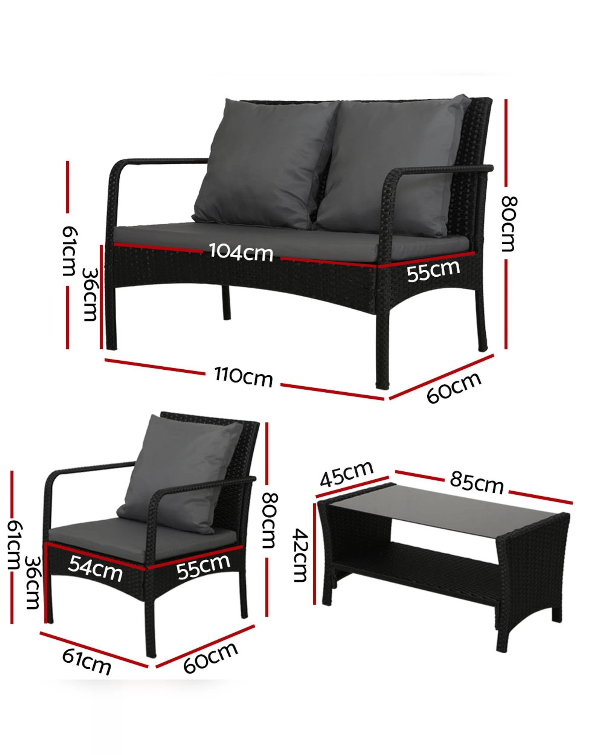 3 Gardeon Outdoor Sofa Set Lounge Setting Durable Space Saving Modern Decor Easy Assembly Sturdy Versatile - Black, 3 of 7