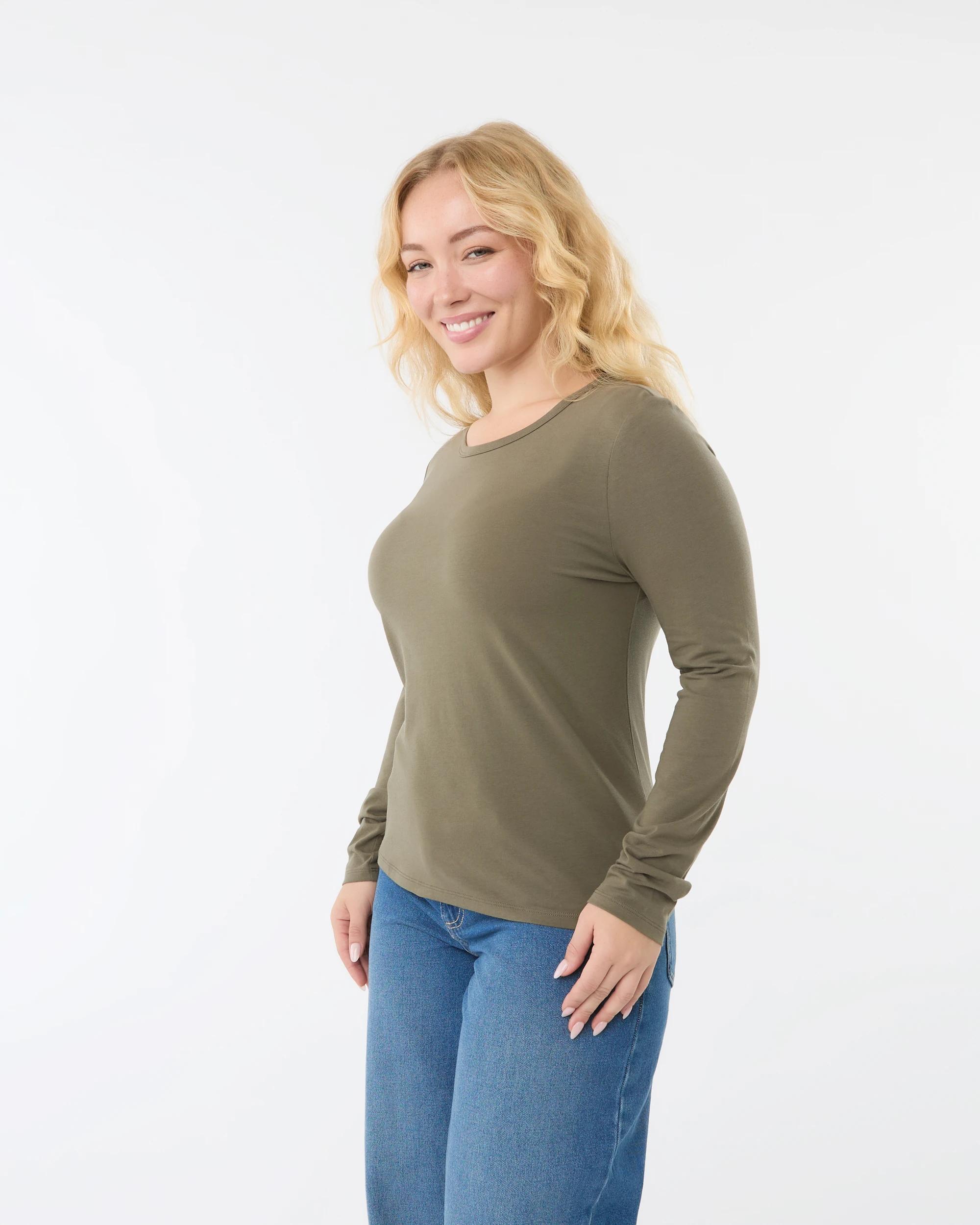 2 Long Sleeve Stretch Crew Neck T-shirt Dark Olive, 2 of 6