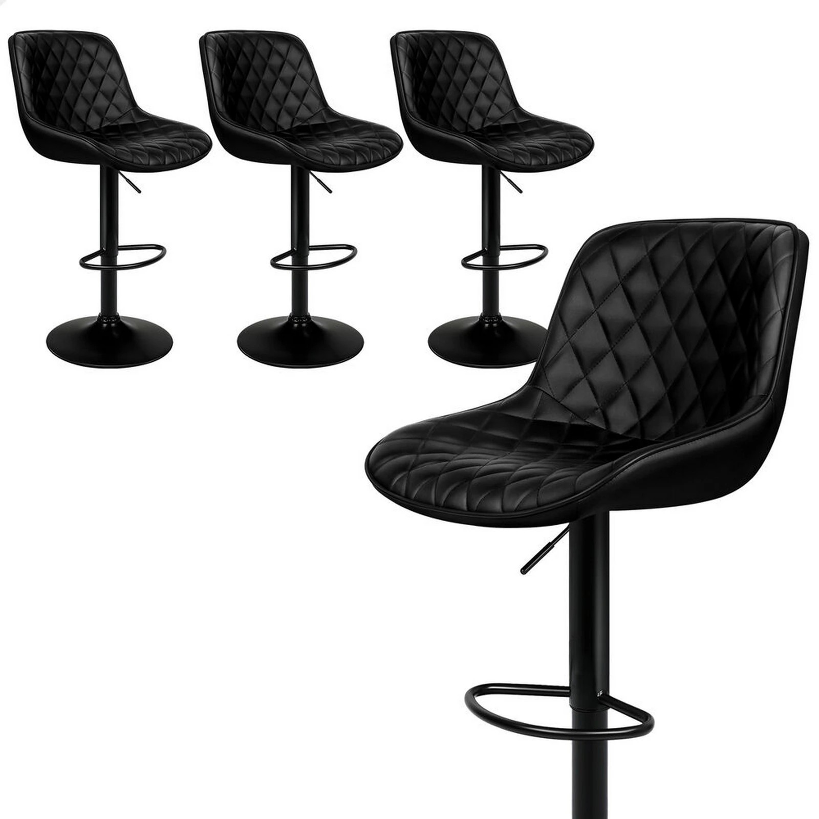 1 Alfordson 4x Bar Stools Gas Lift Leather Bar Chairs Kitchen Swivel - All Black, 1 of 10