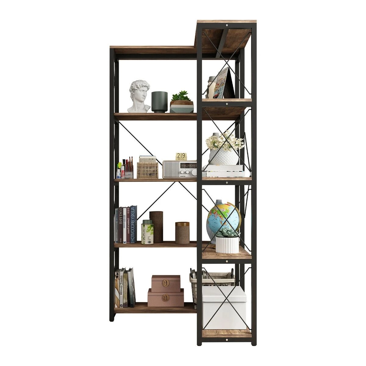 5 LUXSUITE Bookshelf Display Corner Shelf 4 Tier Metal Black, 5 of 5