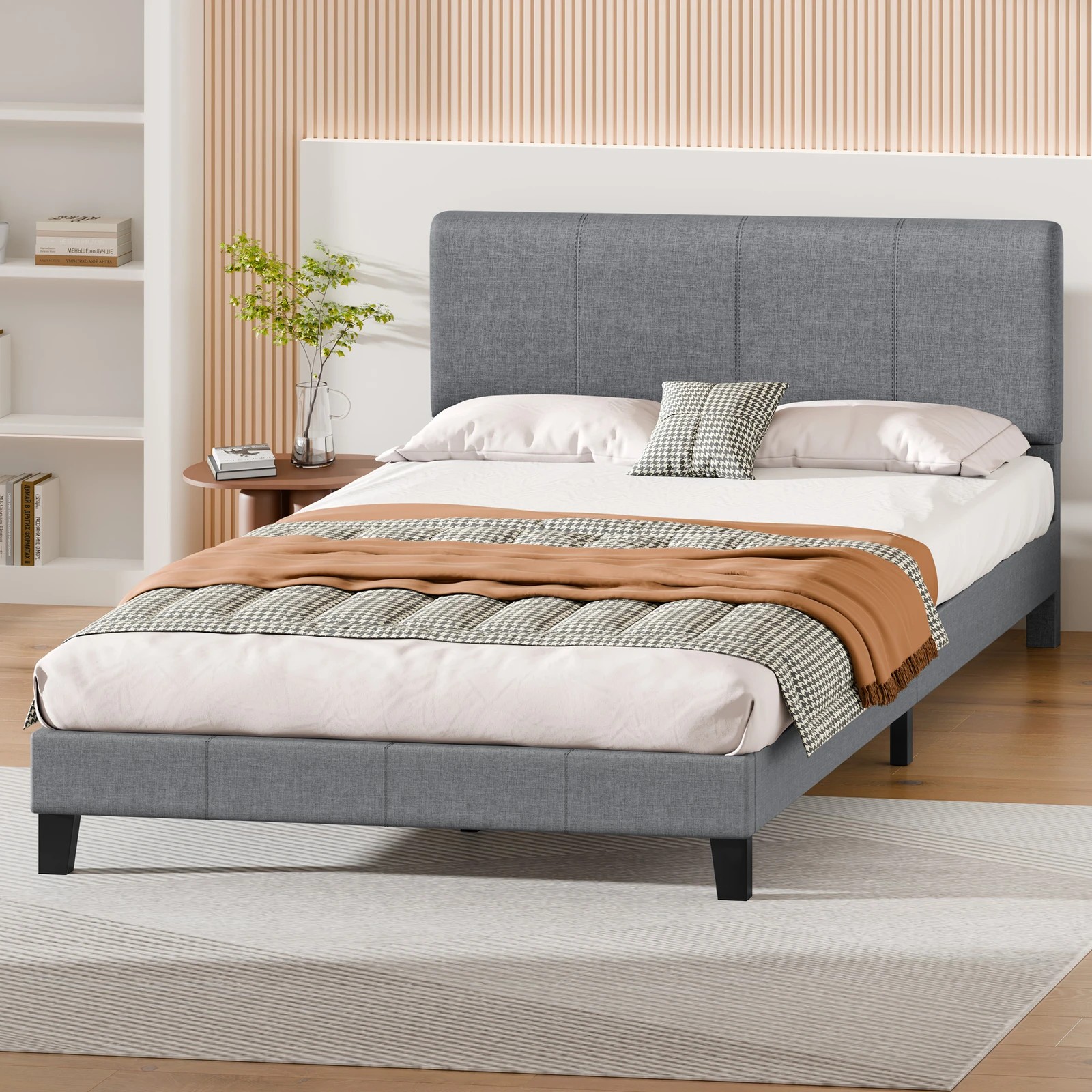 9 Alfordson Bed Frame King Size Mattress Base Platform Fabric Linus - Grey, 9 of 10
