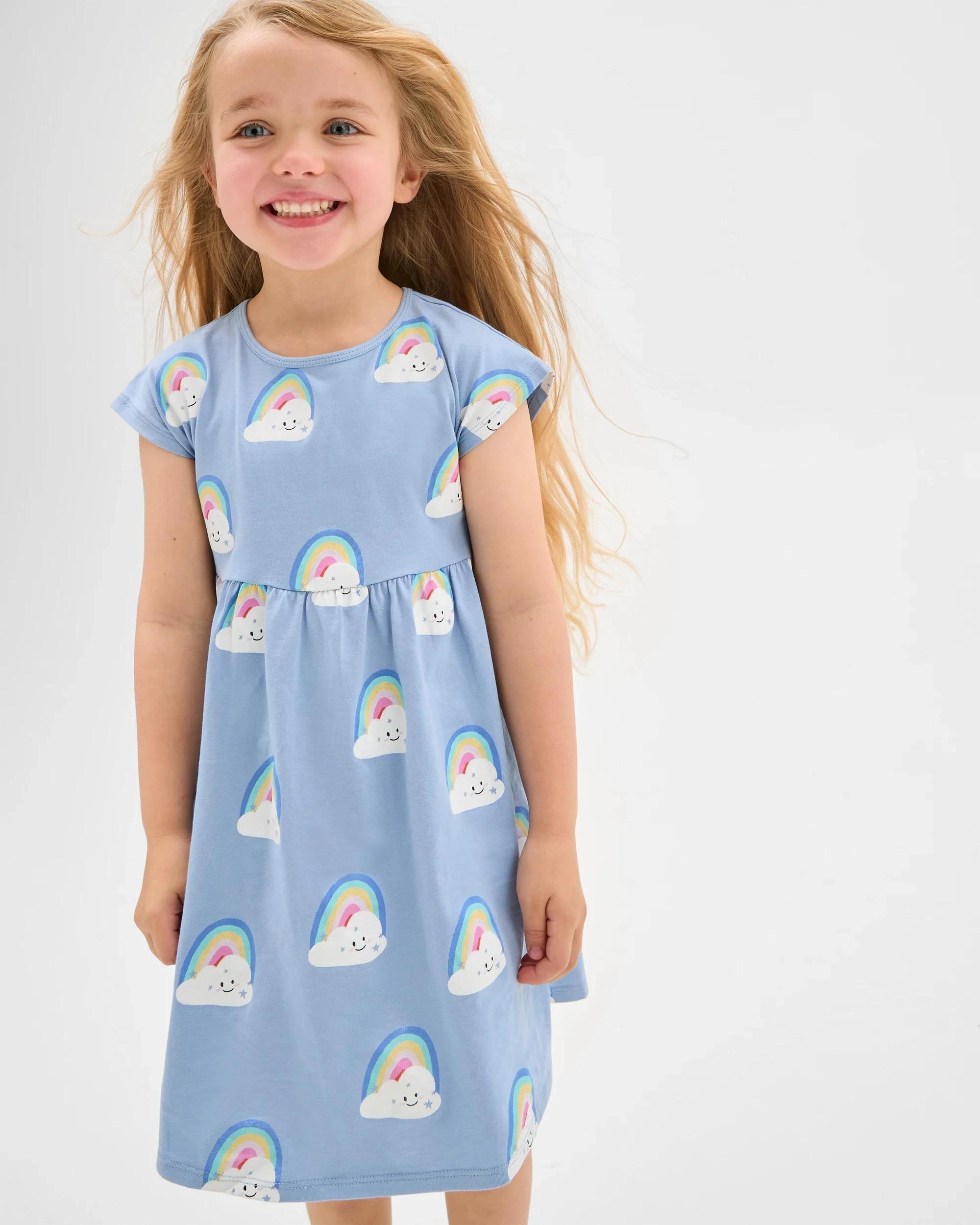 4 Target Kids Australian Cotton Print and Rib 2 Pack Dress PINK/BLUE RAINBOW, 4 of 7