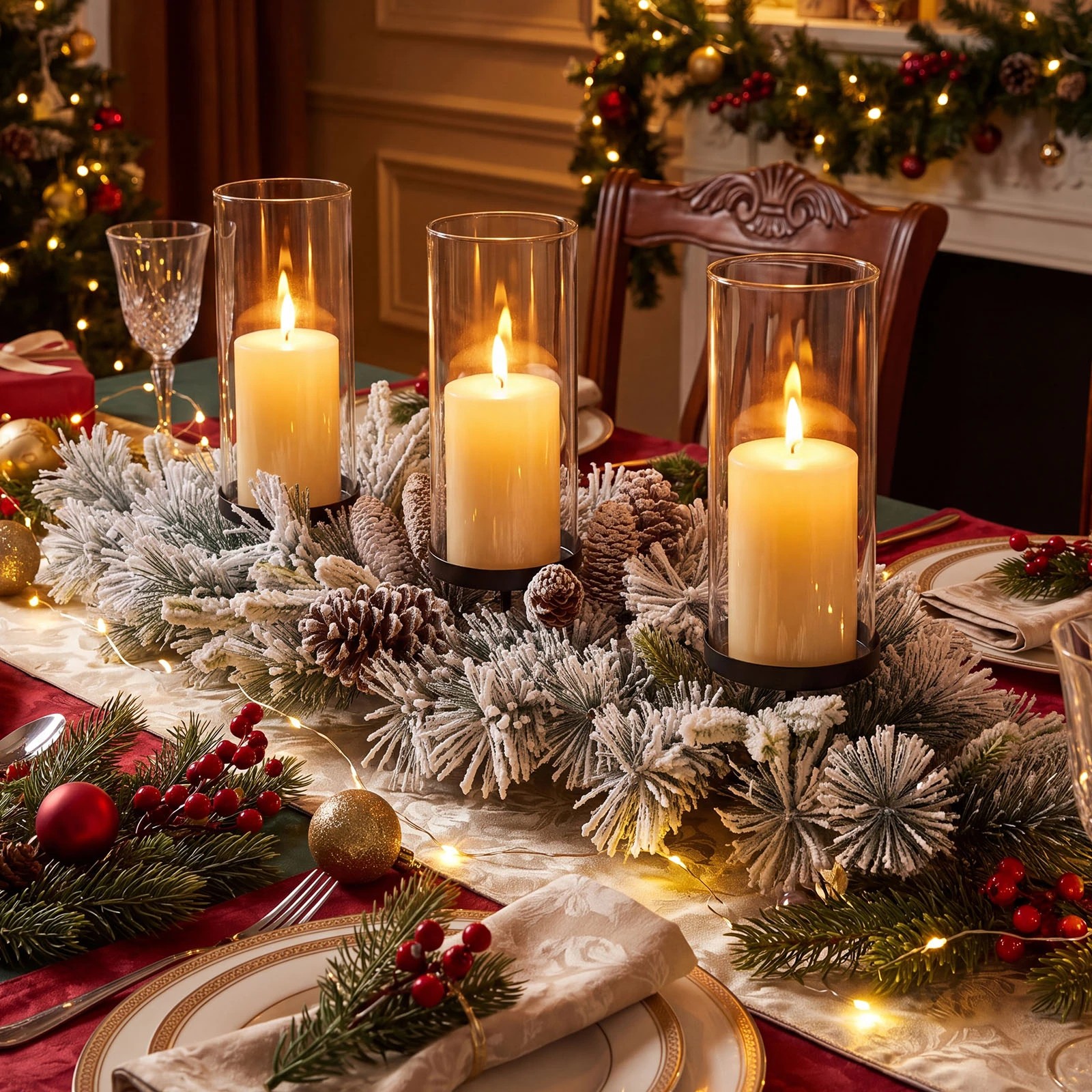 7 Costway 72cm Foldable Christmas Centerpiece 3 Flocked Xmas Candle Holder Without Candle, 7 of 8