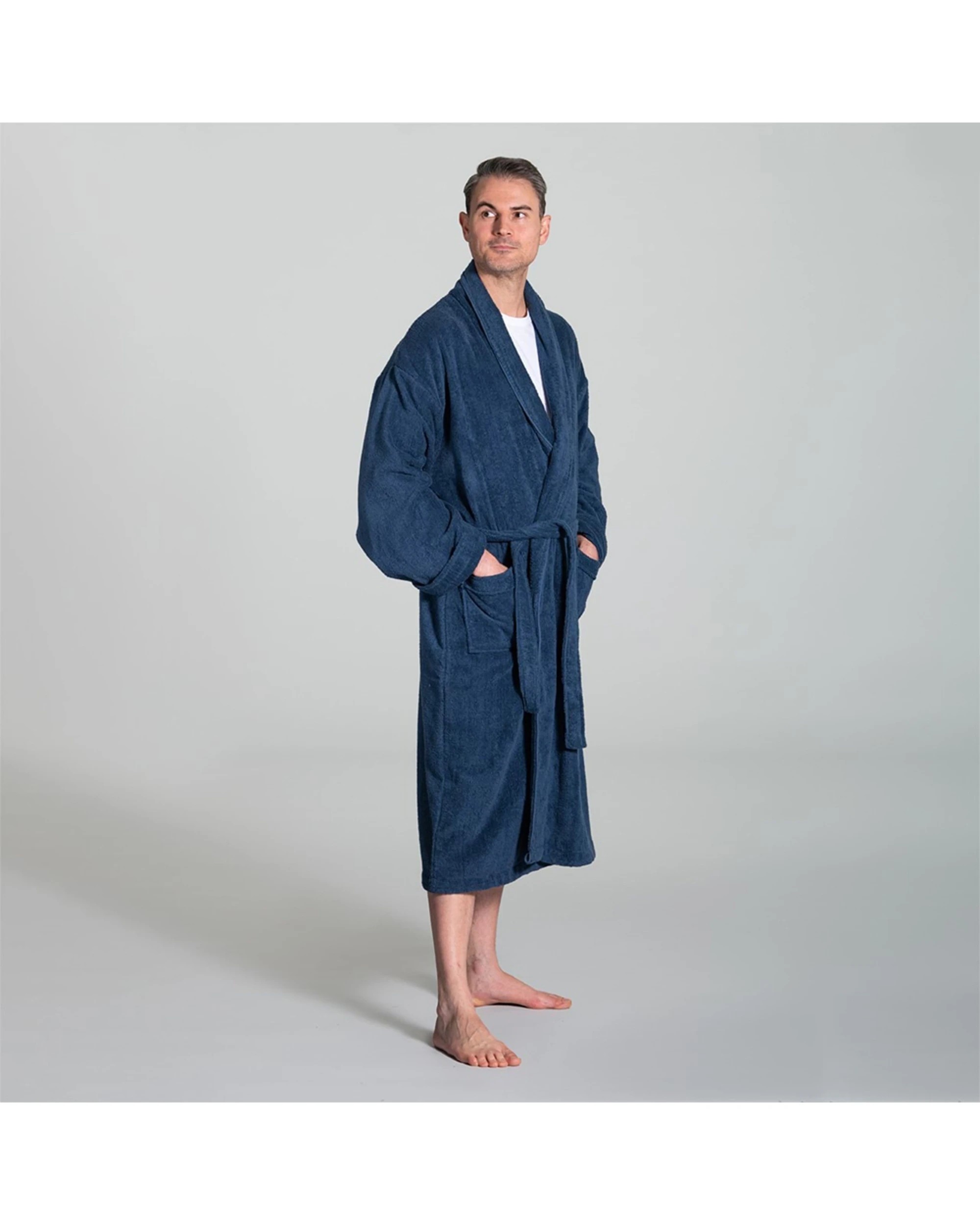 2 Canningvale Lusso Unisex Cotton Terry Durable Bathrobe Large - Blue, 2 of 4