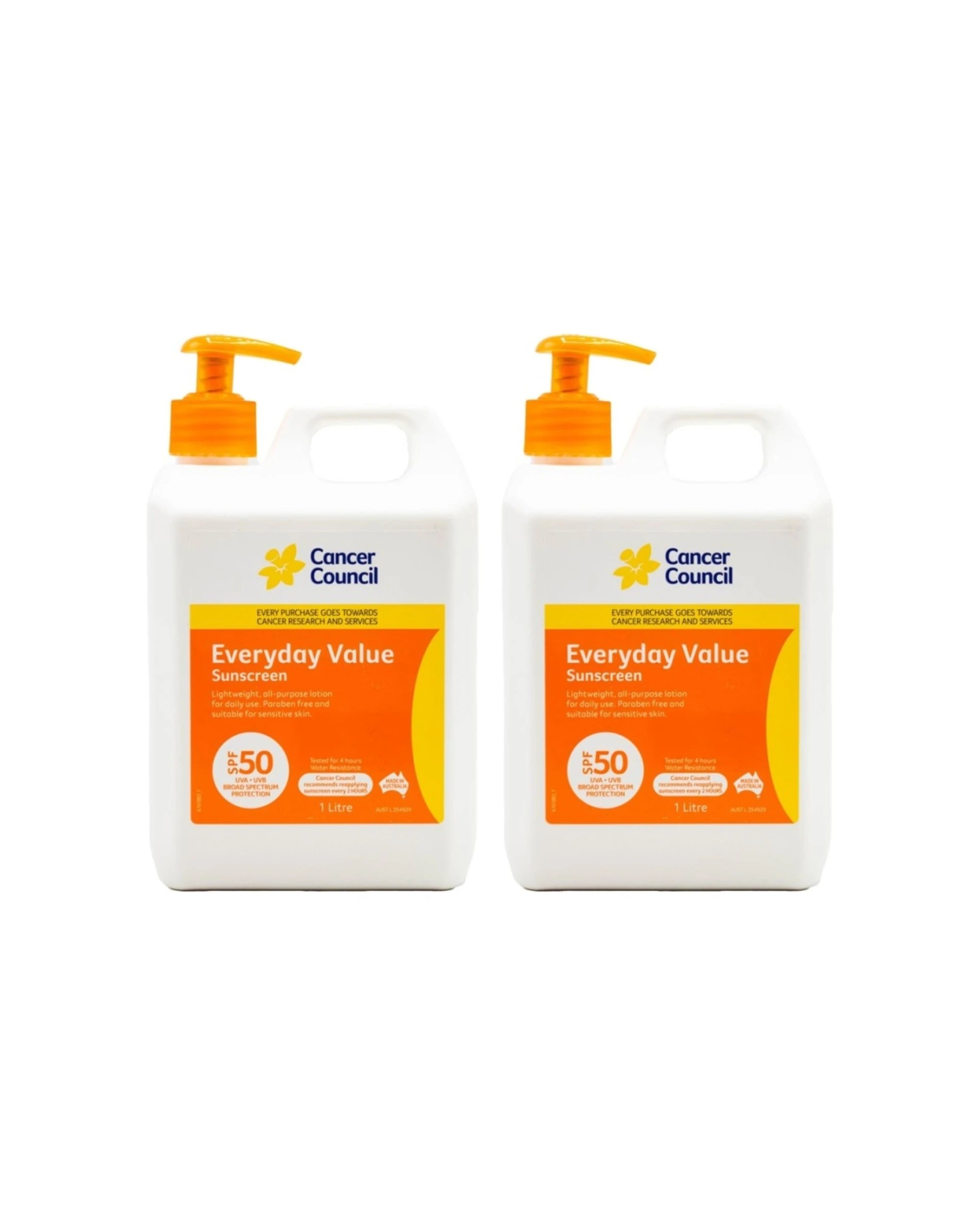 1 Cancer Council 2PK Everyday Value Sunscreen SPF50 Plus Lotion With Pump 1L - Multi, 1 of 3