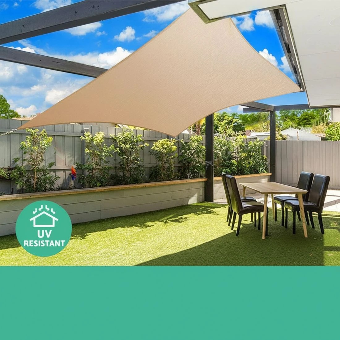 4 Instahut Shade Sail 6x8m Rectangle 280GSM 98% Sand Shade Cloth - Beige, 4 of 4