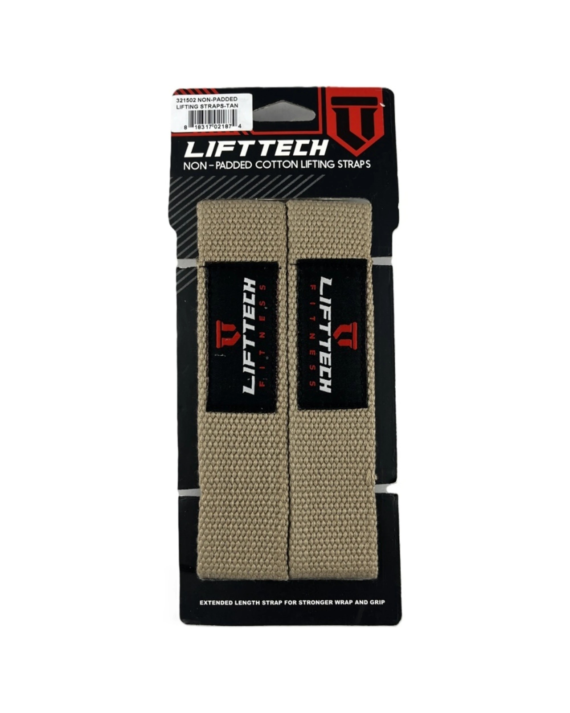 1 Lift-Tech Fitness 2pc Cotton Heavy Lifting Support Durable Grip Straps 21 Inch Tan - Natural, 1 of 2