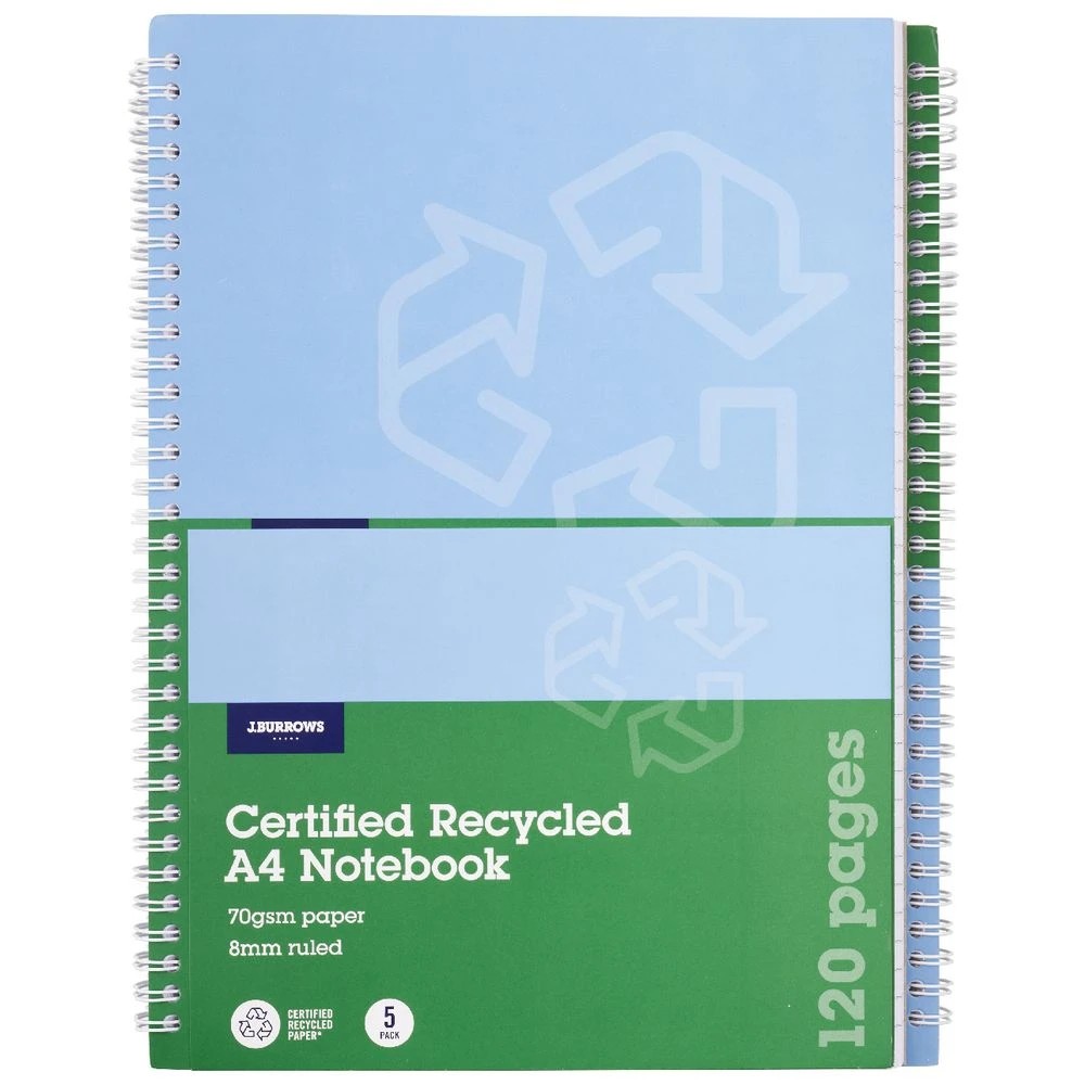 2 J.Burrows A4 Spiral Notebook 120 Page 5 Pack, 2 of 4