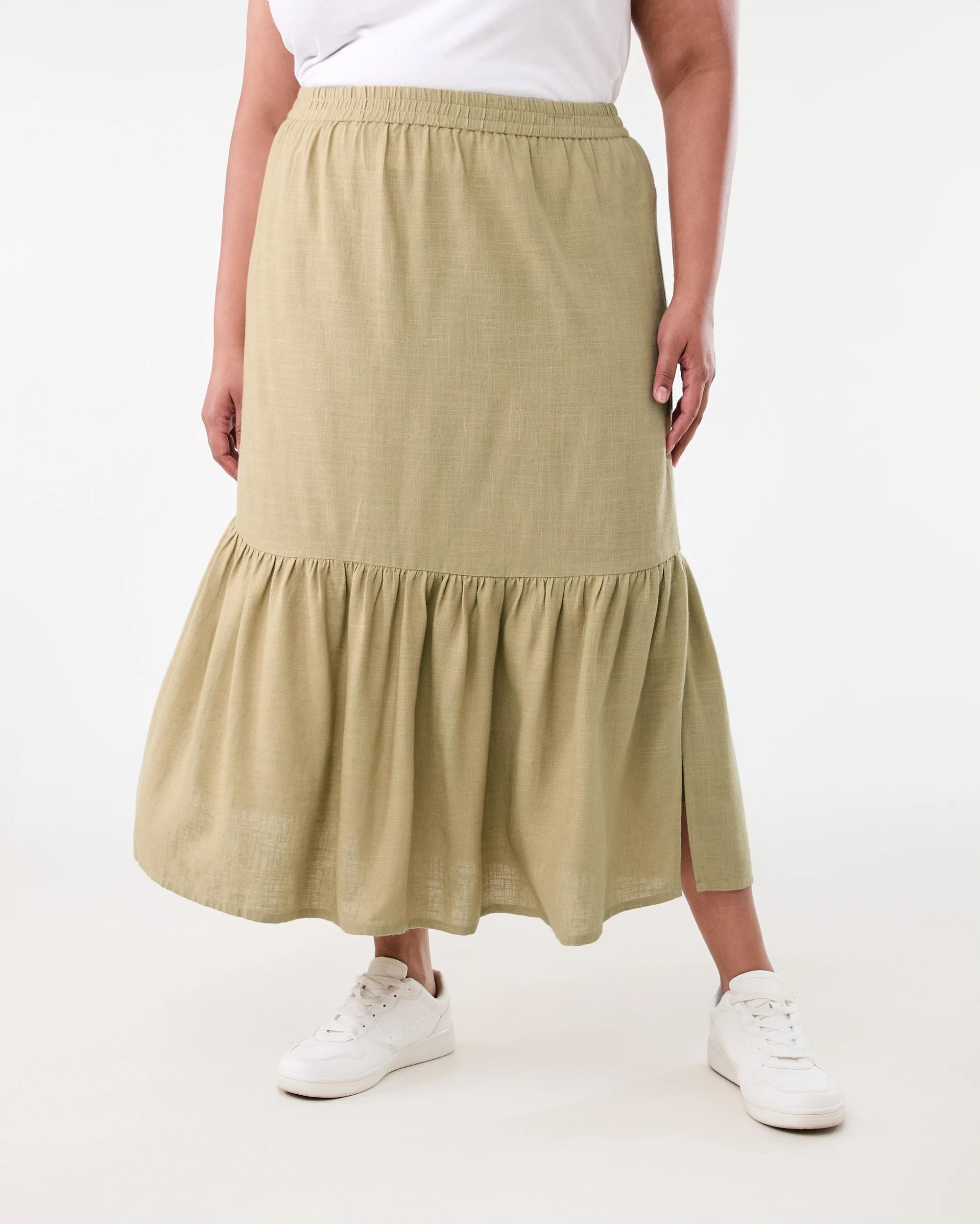 1 Curve Tiered Midi Skirt Urban Grn, 1 of 5
