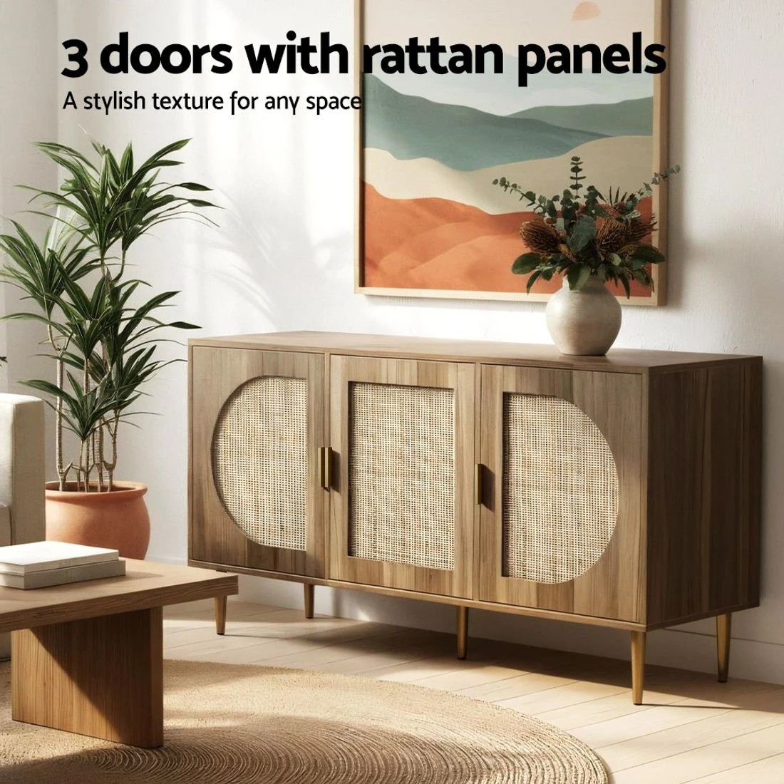 7 Artiss Buffet Sideboard 3 Doors - ANYA - Brown, 7 of 7