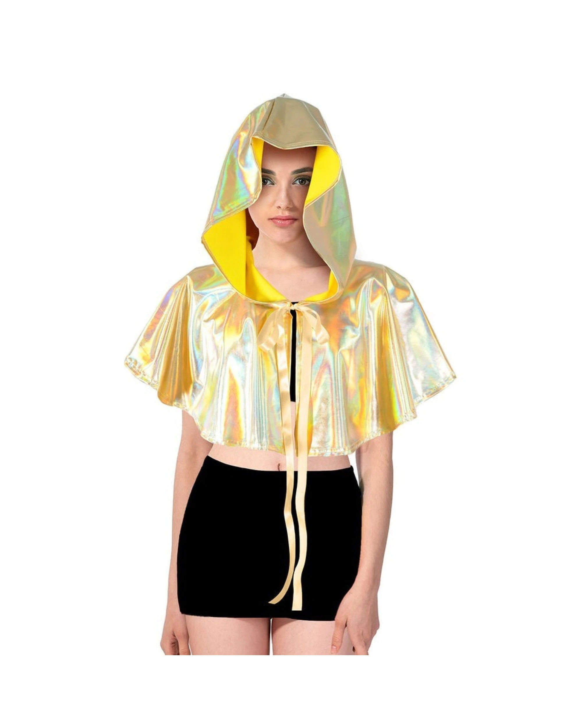 1 BR Costumes Adult Iridescent Metallic Mini Hooded Cape for Halloween, 1 of 2