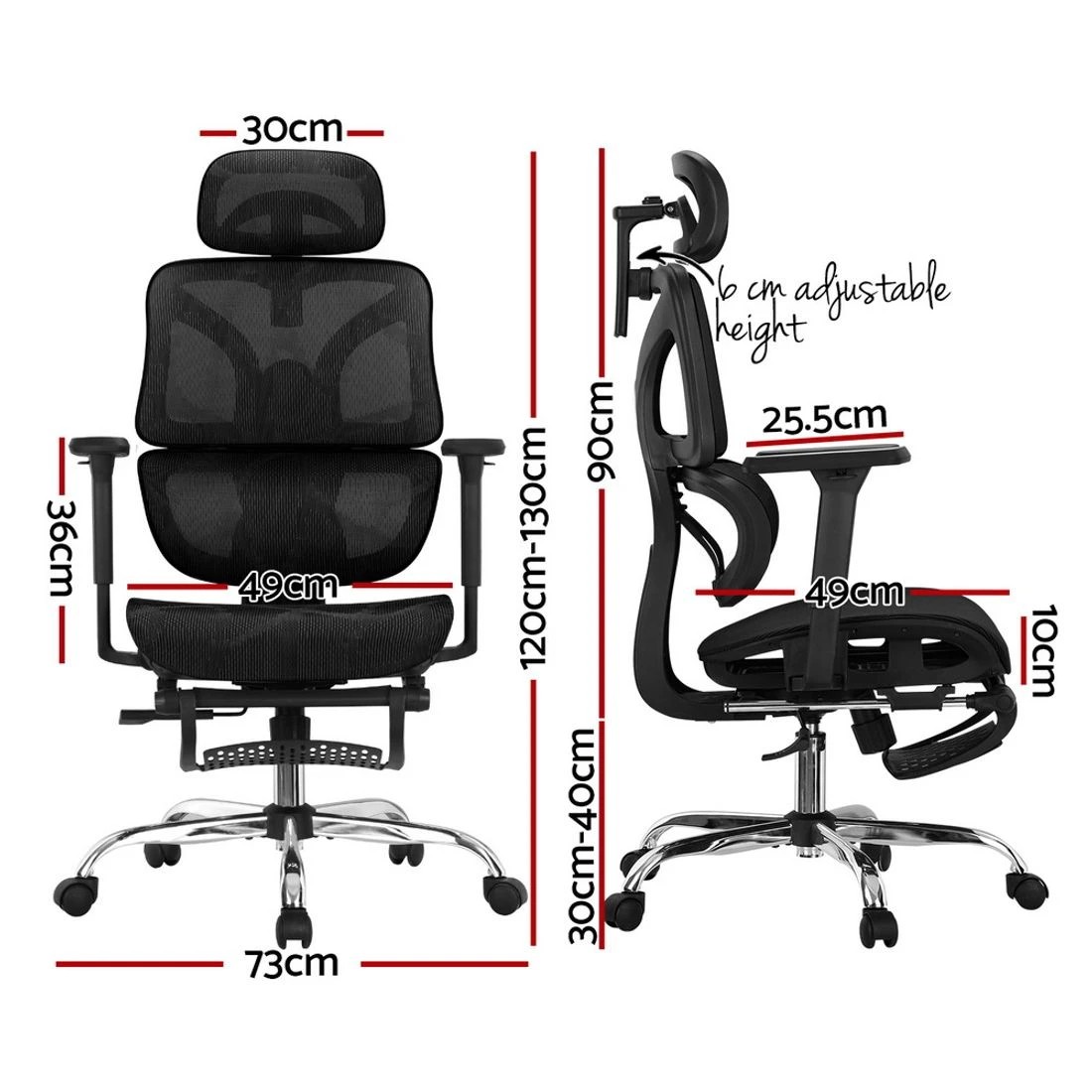 2 Artiss Ergonomic Office Chair Footrest - Black, 2 of 6