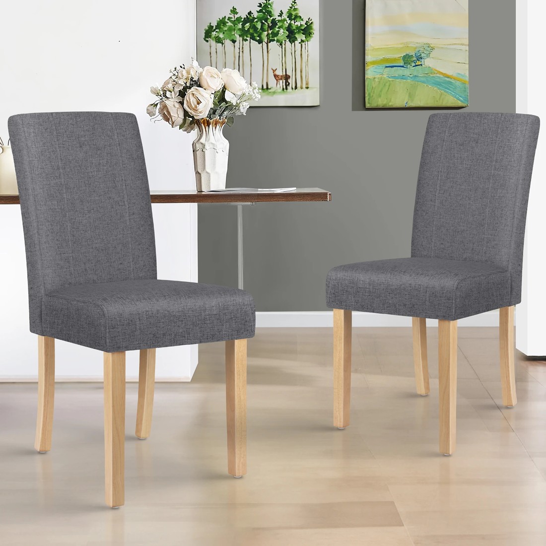 2 Alfordson 2x Dining Chair Cafe Kitchen Lounge Padded High-Back Wood Fabric - Grey, 2 of 10