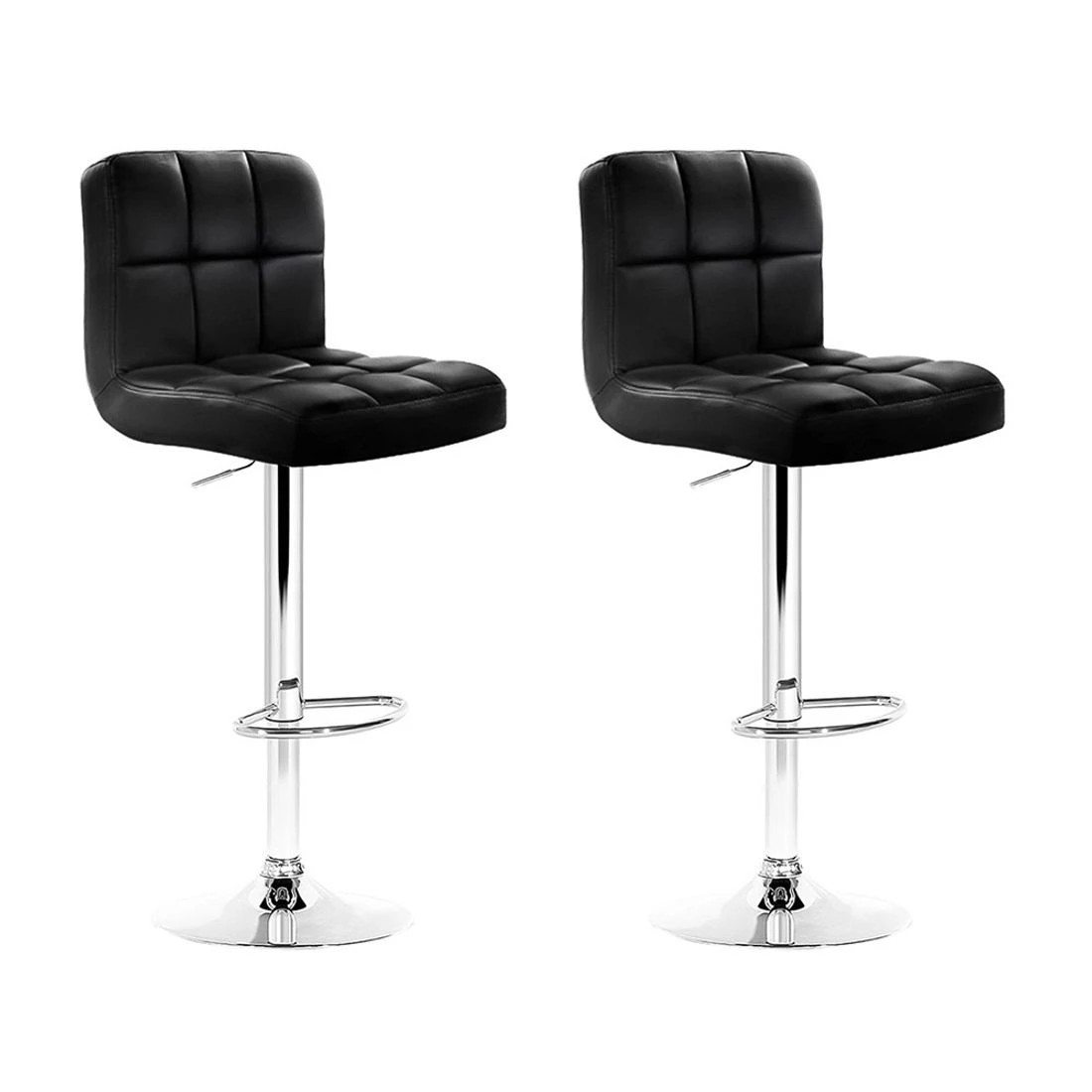 1 Artiss 2x Bar Stools Leather Gas Lift - Black, 1 of 9