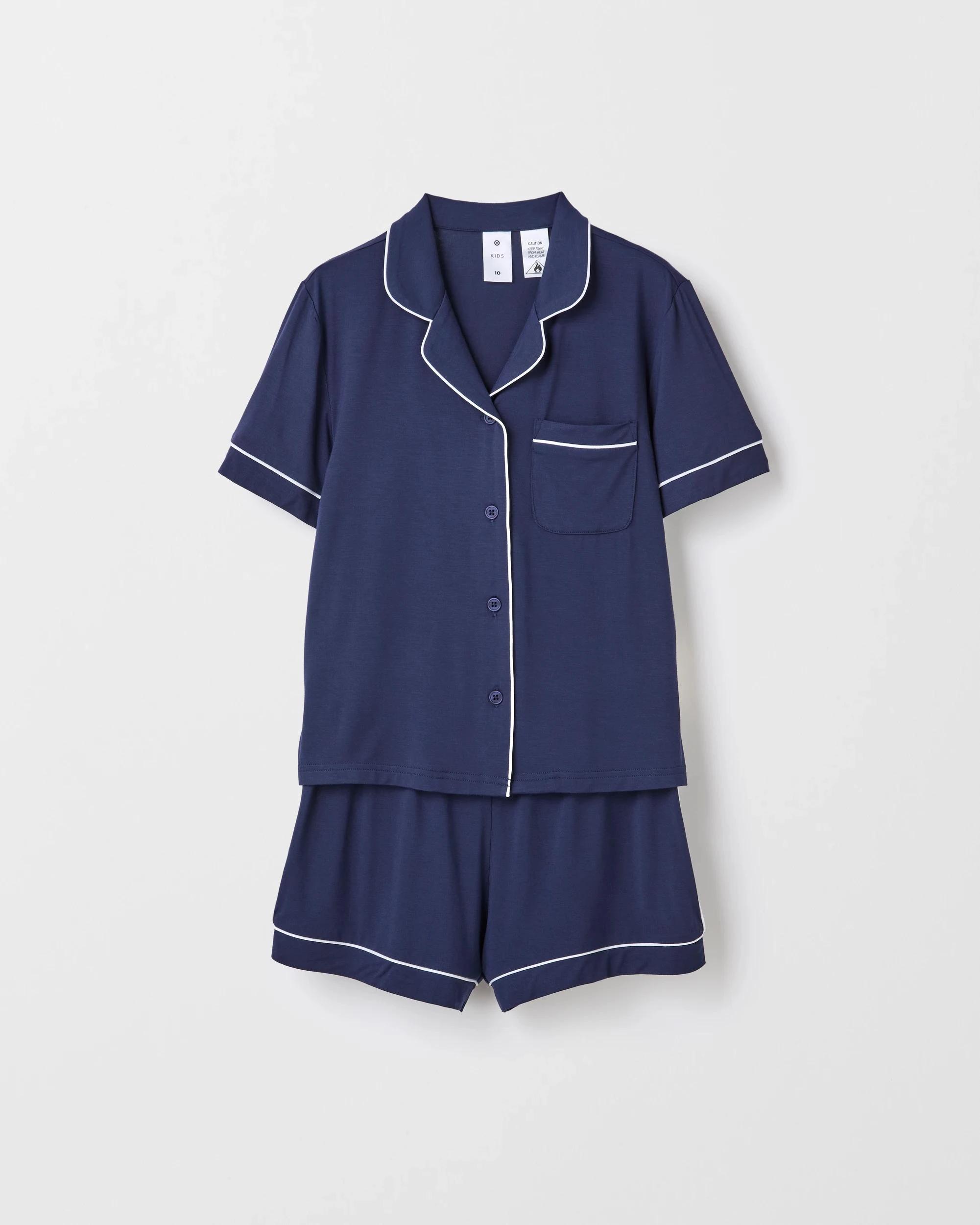 1 Target Kids Older Girls Short Sleeve Bamboo Button Through Pyjama Set NAVY, 1 of 3