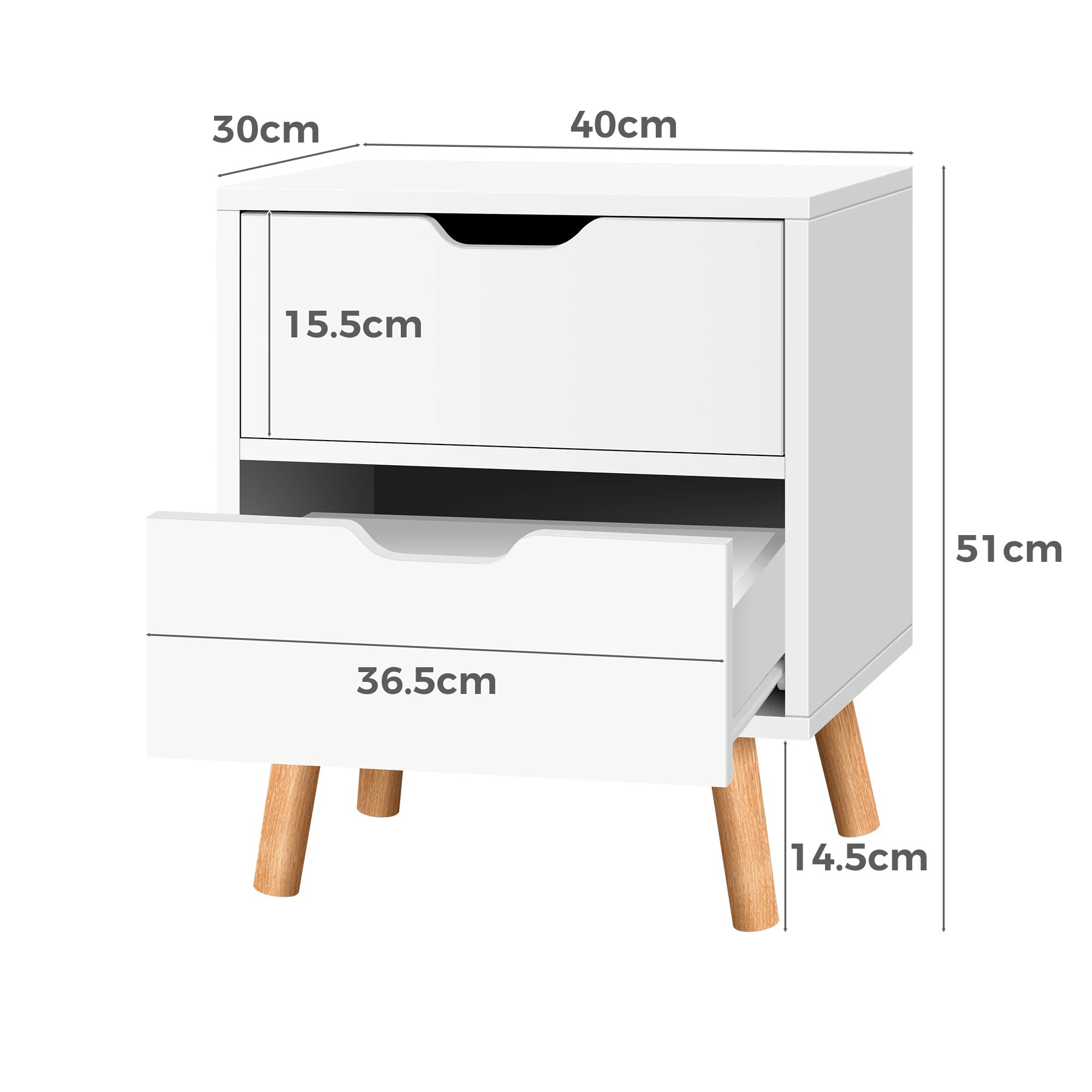 9 Alfordson Bedside Table Nightstand Side End Table 2 Storage Drawers - White, 9 of 10