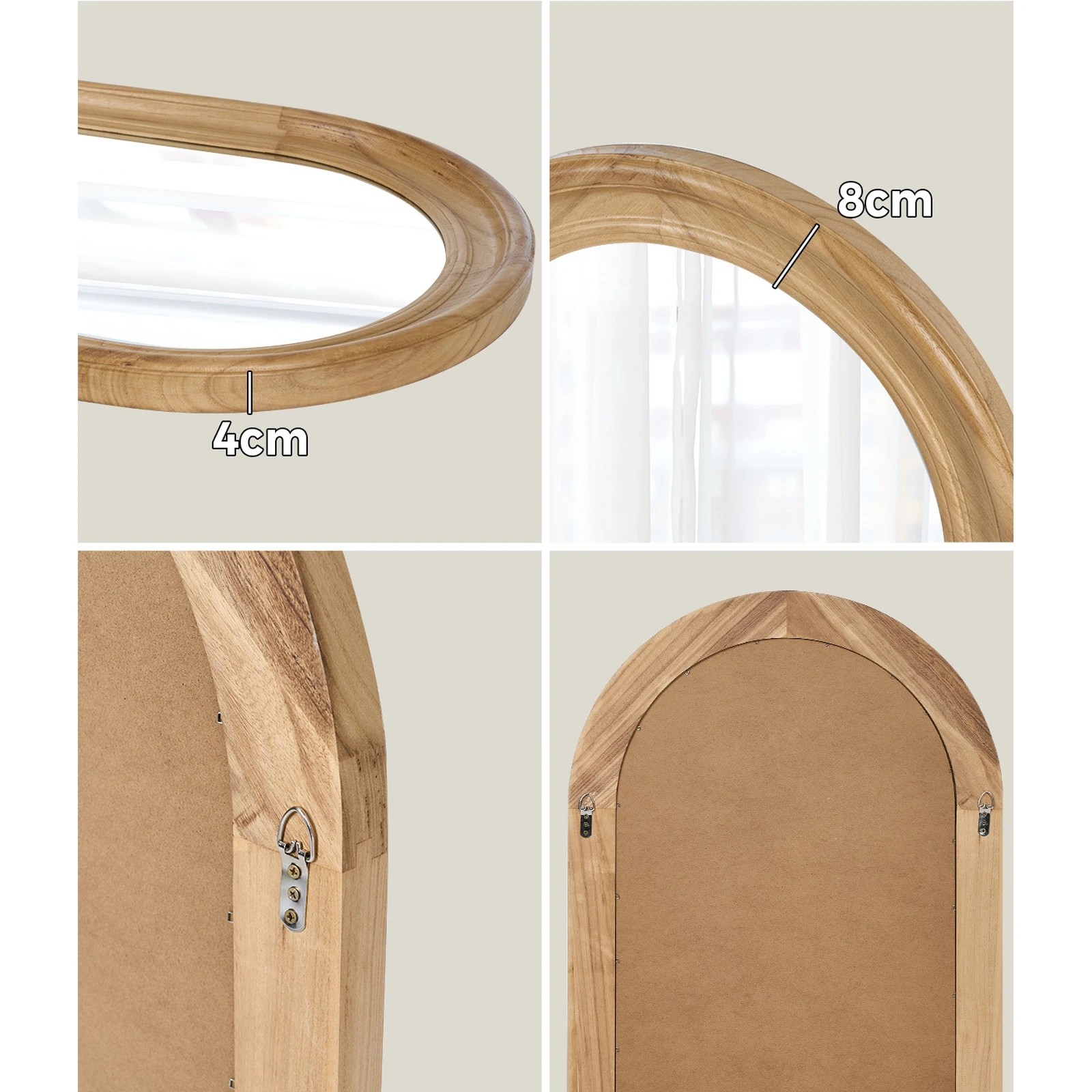 5 Oikiture Arched Wall Mirror 85x60cm - Natural, 5 of 9