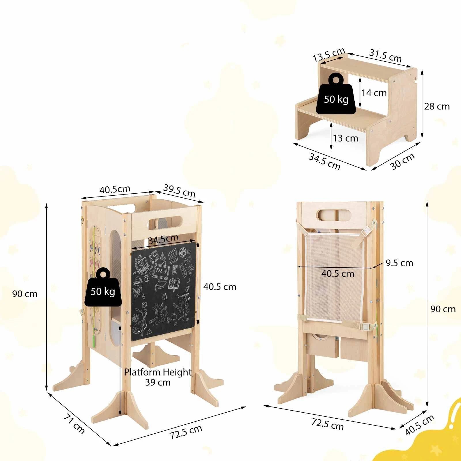 2 Costway Foldable Standing Tower w/Blackboard Solid Wood Kitchen Helper, 2 of 2