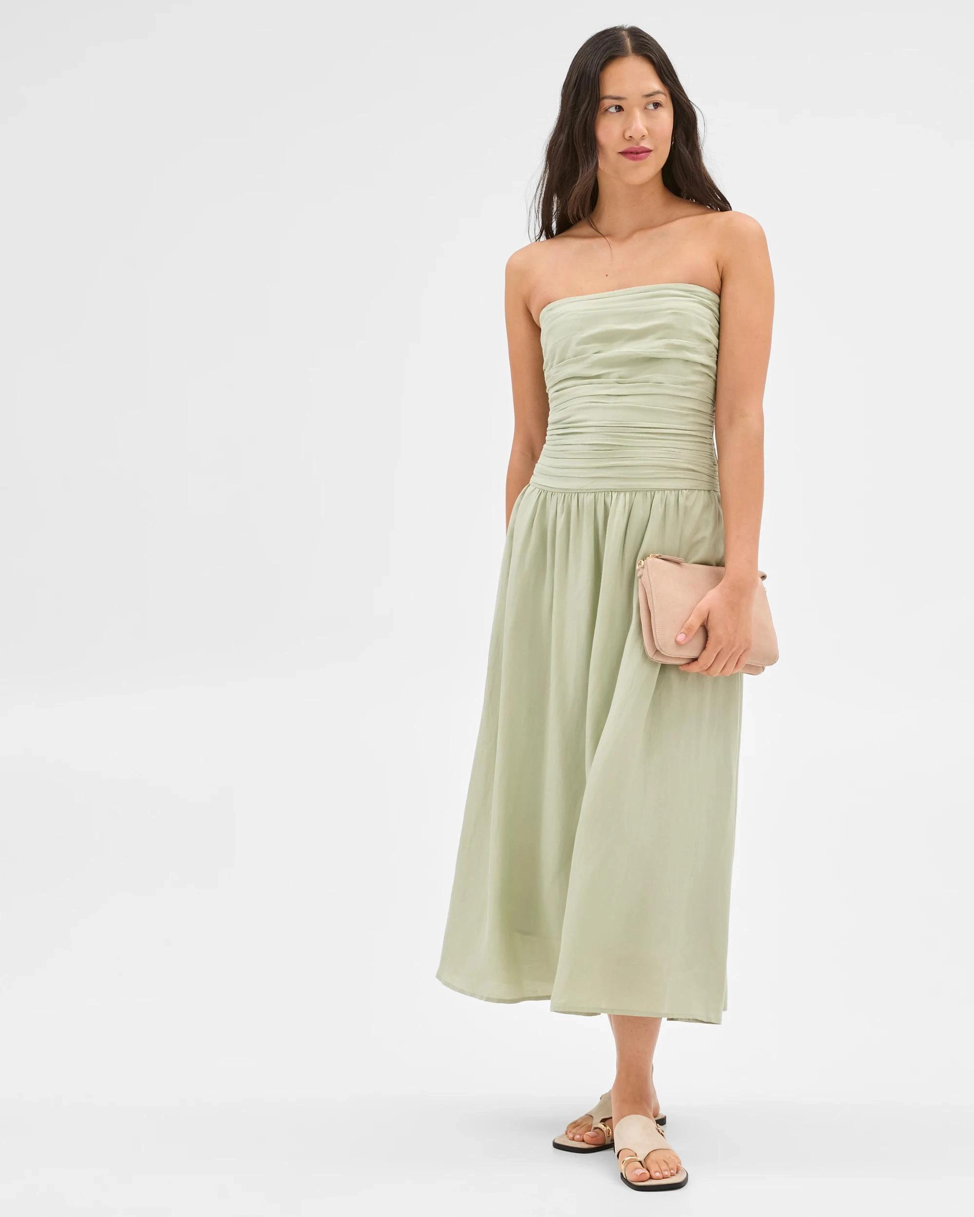 1 Gathered Sleeveless Midi Dress - Preview MOSS, 1 of 5