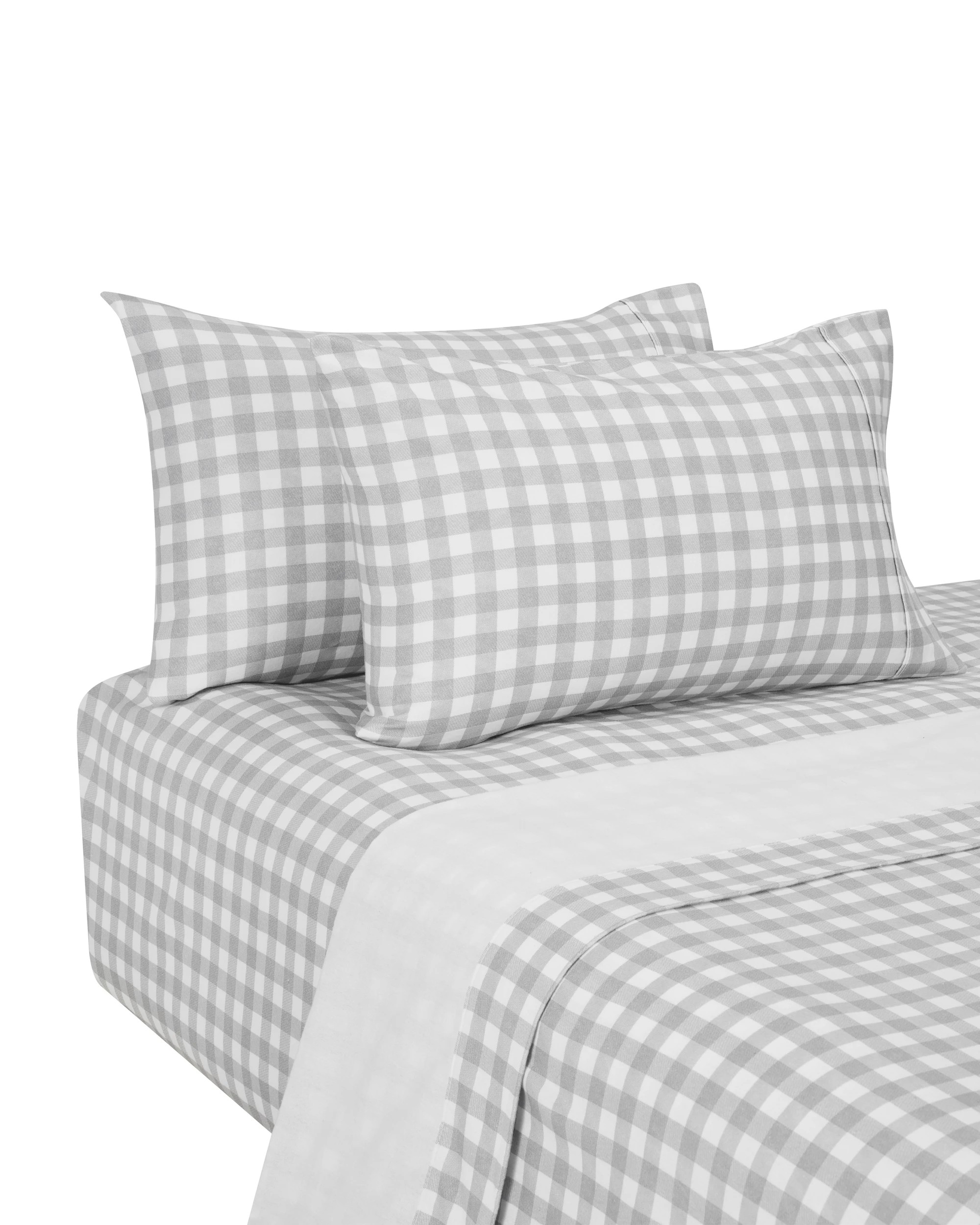 5 Gingham Cotton Flannelette Sheet Set - Queen Bed, Grey, 5 of 7