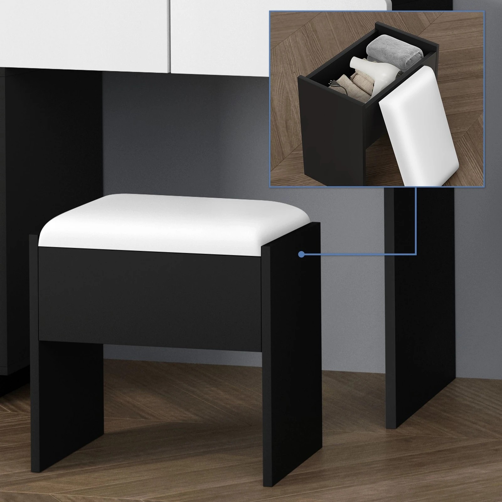 8 Alfordson Dressing Table Stool Set Makeup Mirror Desk LED 8 Drawers - Black White, 8 of 10