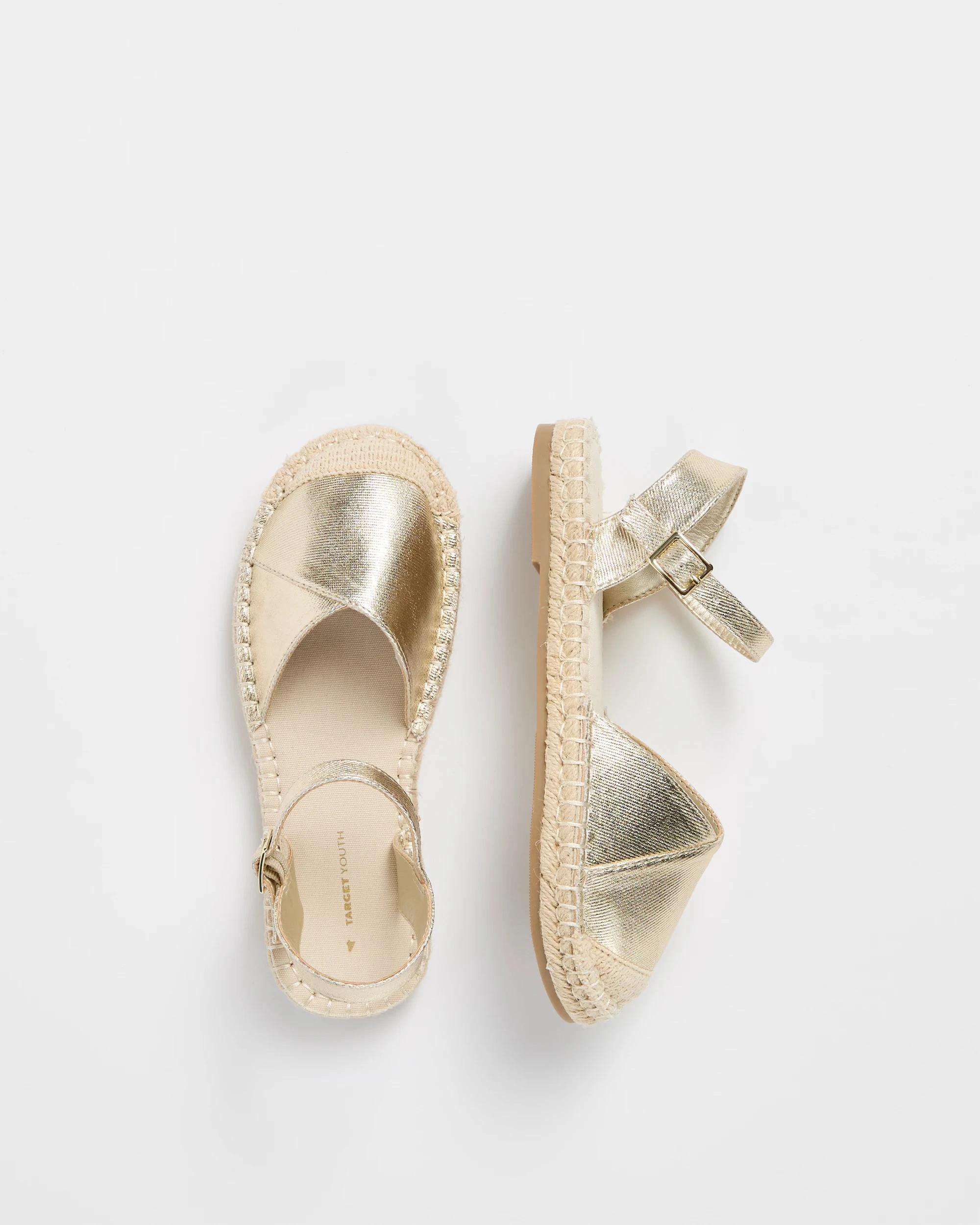 2 Target Youth Girls Senior Espadrille Canvas Sandals GOLD, 2 of 3