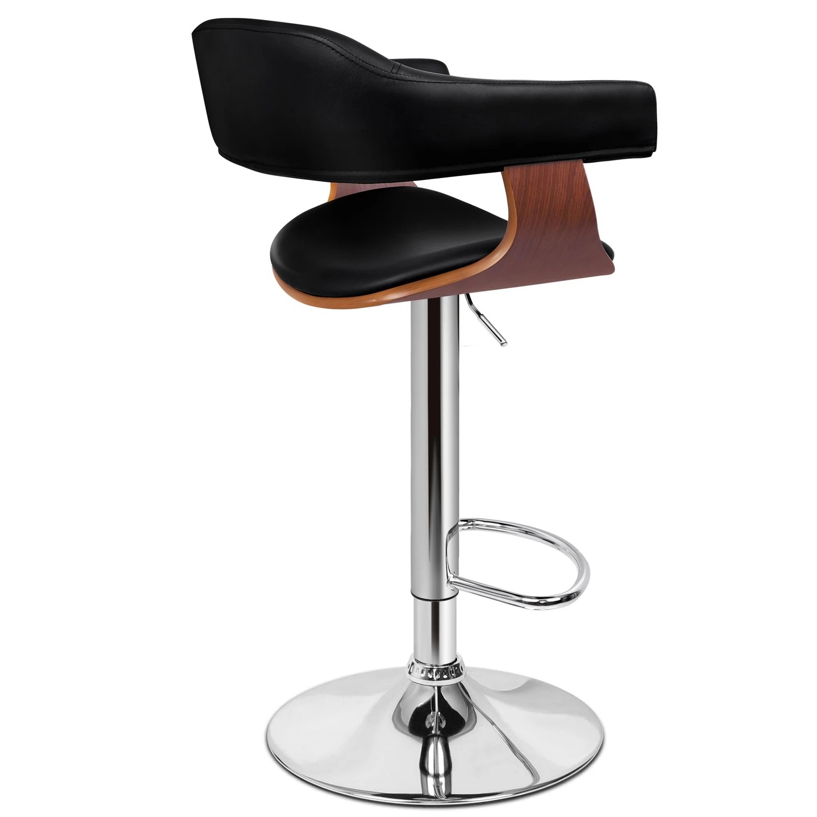 3 Alfordson 1x Bar Stool Joan Kitchen Swivel Chair Wooden Leather Gas Lift - Black, 3 of 9