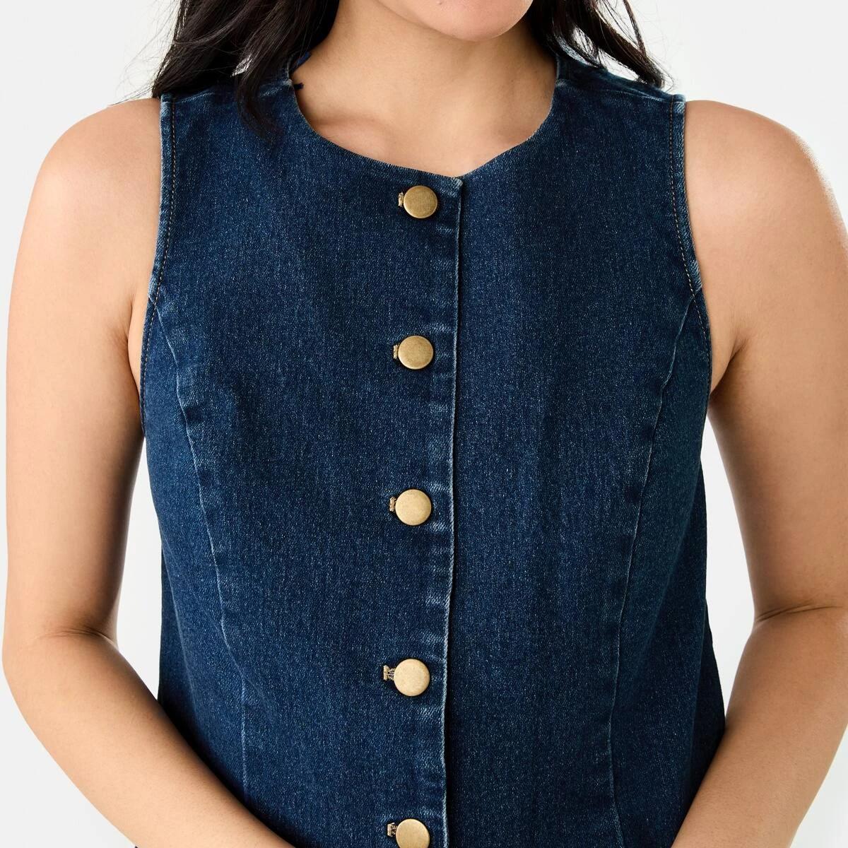 6 Sleeveless Boat Neck Denim Mini Dress DARK DENIM WASH, 6 of 8