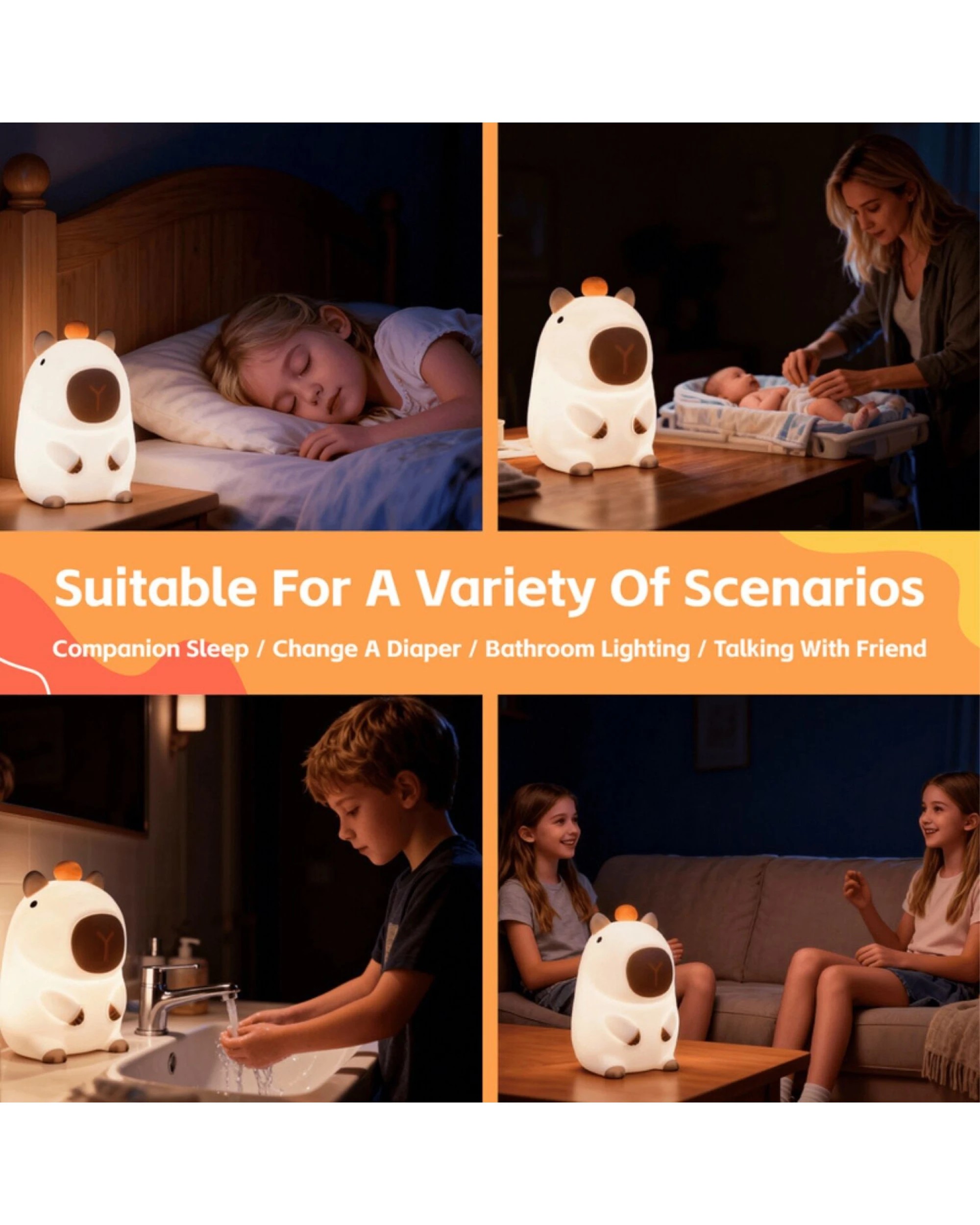 7 Brillar Cute Squishy Colour Changing Night Light for Kids - Capybara, 7 of 8