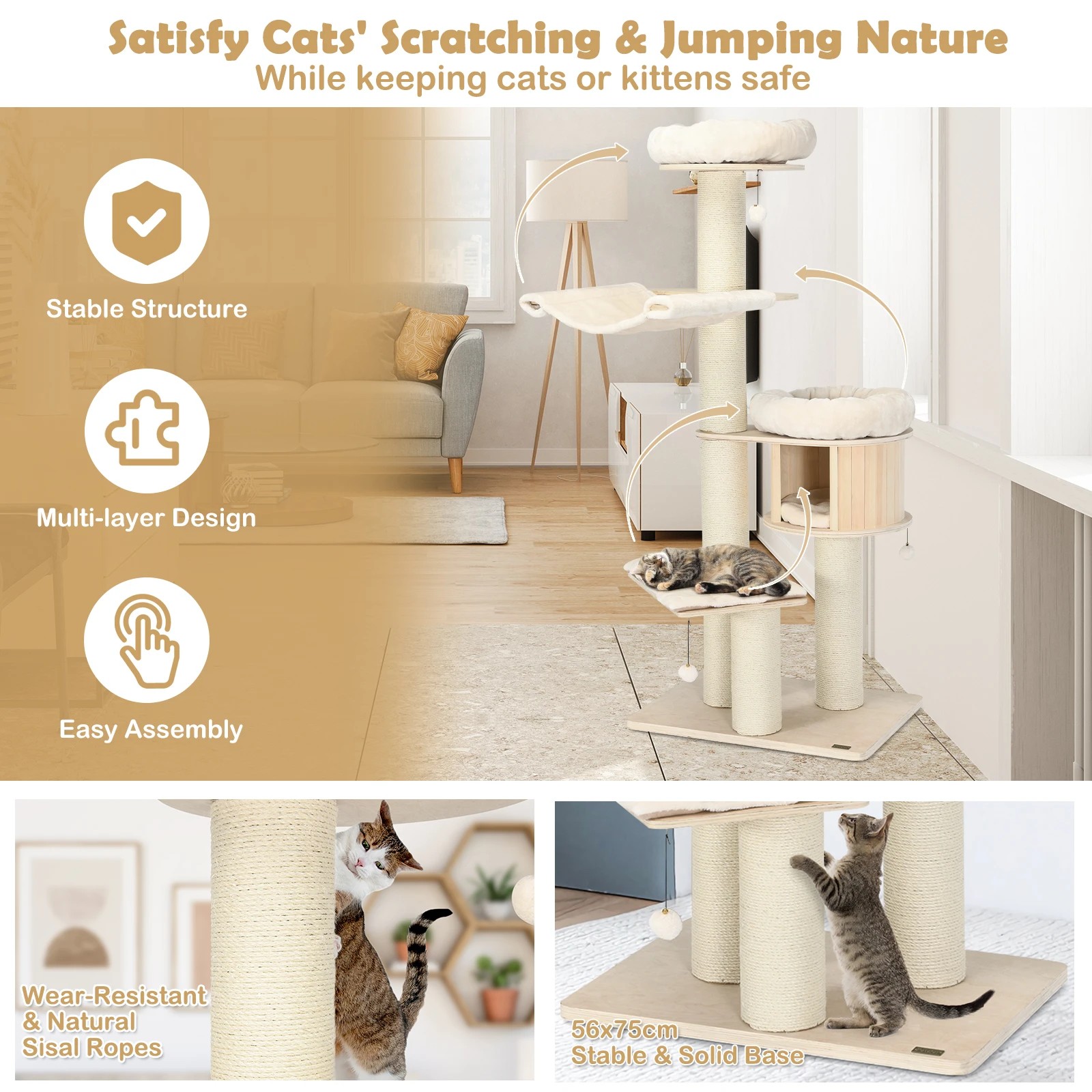 6 Costway 1.74M Cat Tree Multi-level Cat Climbing Activity Tower Kitty Condo, 6 of 10