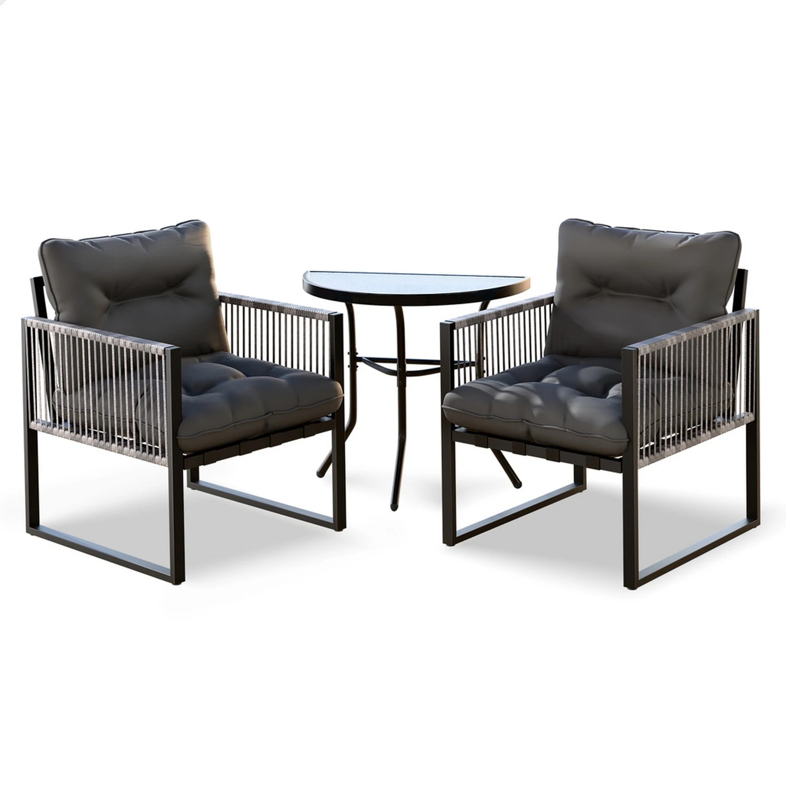 1 Alfordson 3PCS Outdoor Furniture Setting Patio Garden Table Chair Set Wicker - Grey, 1 of 10