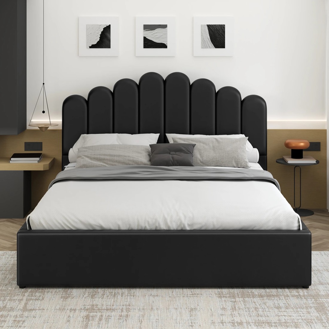 3 Alfordson Bed Frame Double Size Gas Lift Storage Base Wooden Milton - Black, 3 of 10