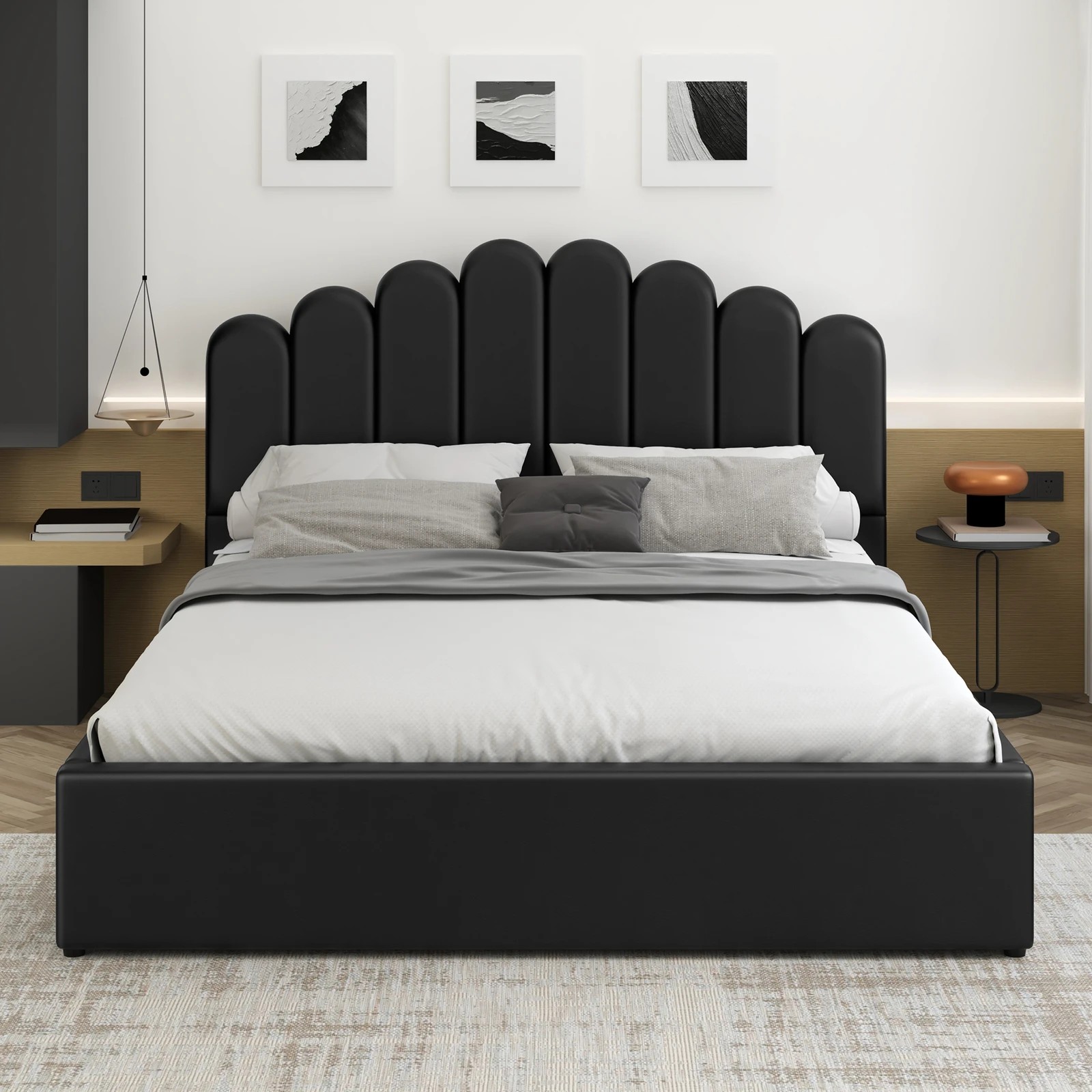 3 Alfordson Bed Frame Double Size Gas Lift Storage Base Wooden Milton - Black, 3 of 10