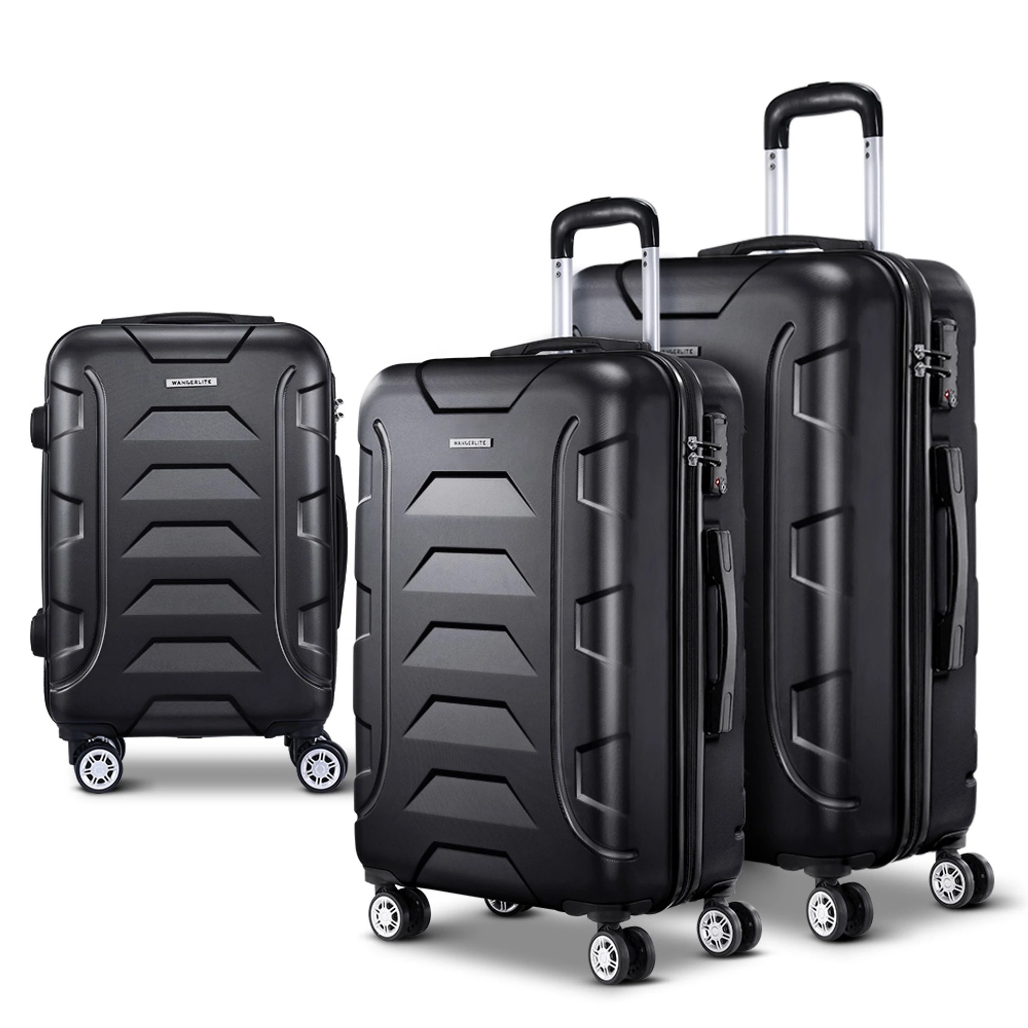 1 Wanderlite 3pc Luggage Trolley Travel Suitcase Set TSA Hard Case Lightweight - Black, 1 of 8