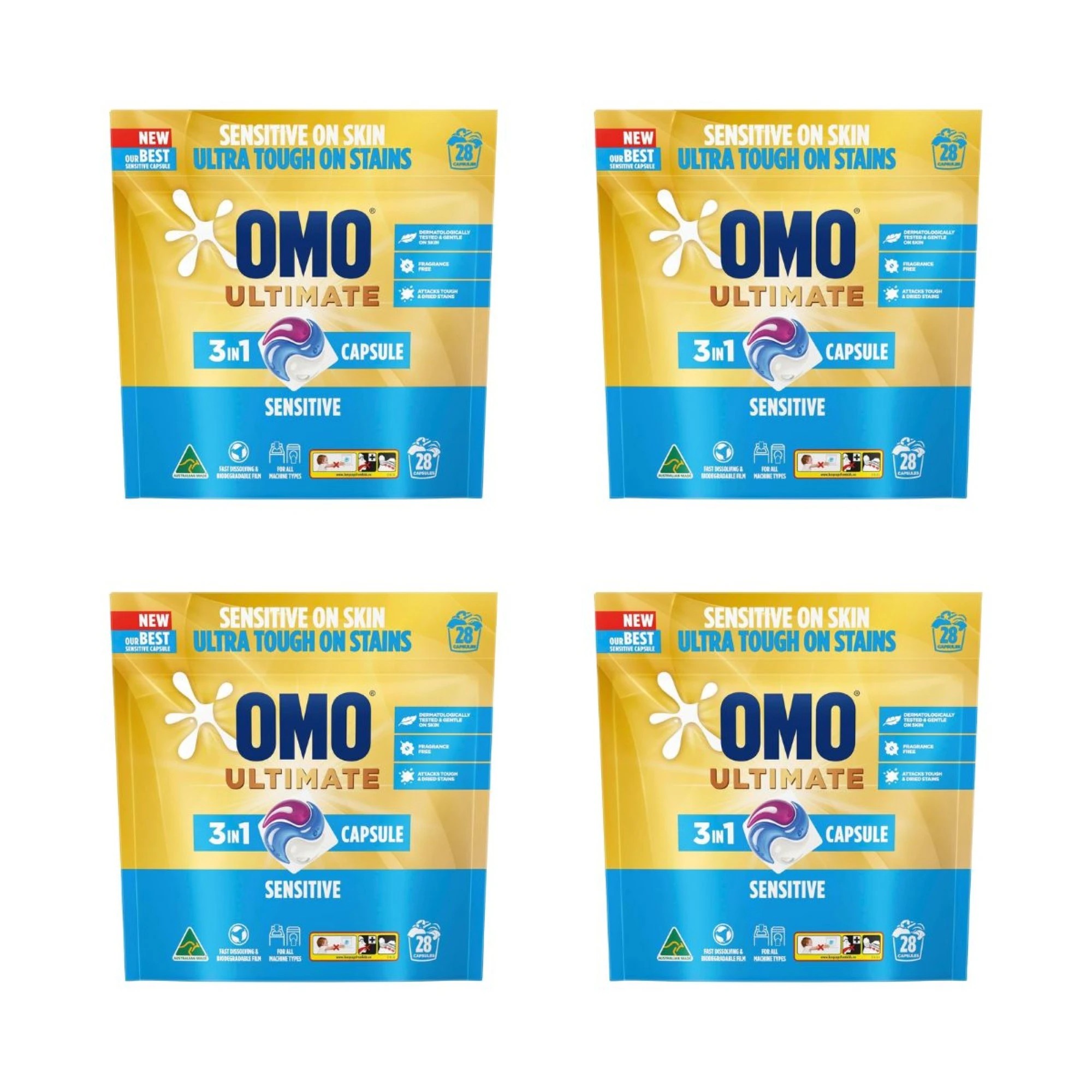 1 Omo Ultimate  3 In 1 Sensitive Tabs Pk28 x4, 1 of 2